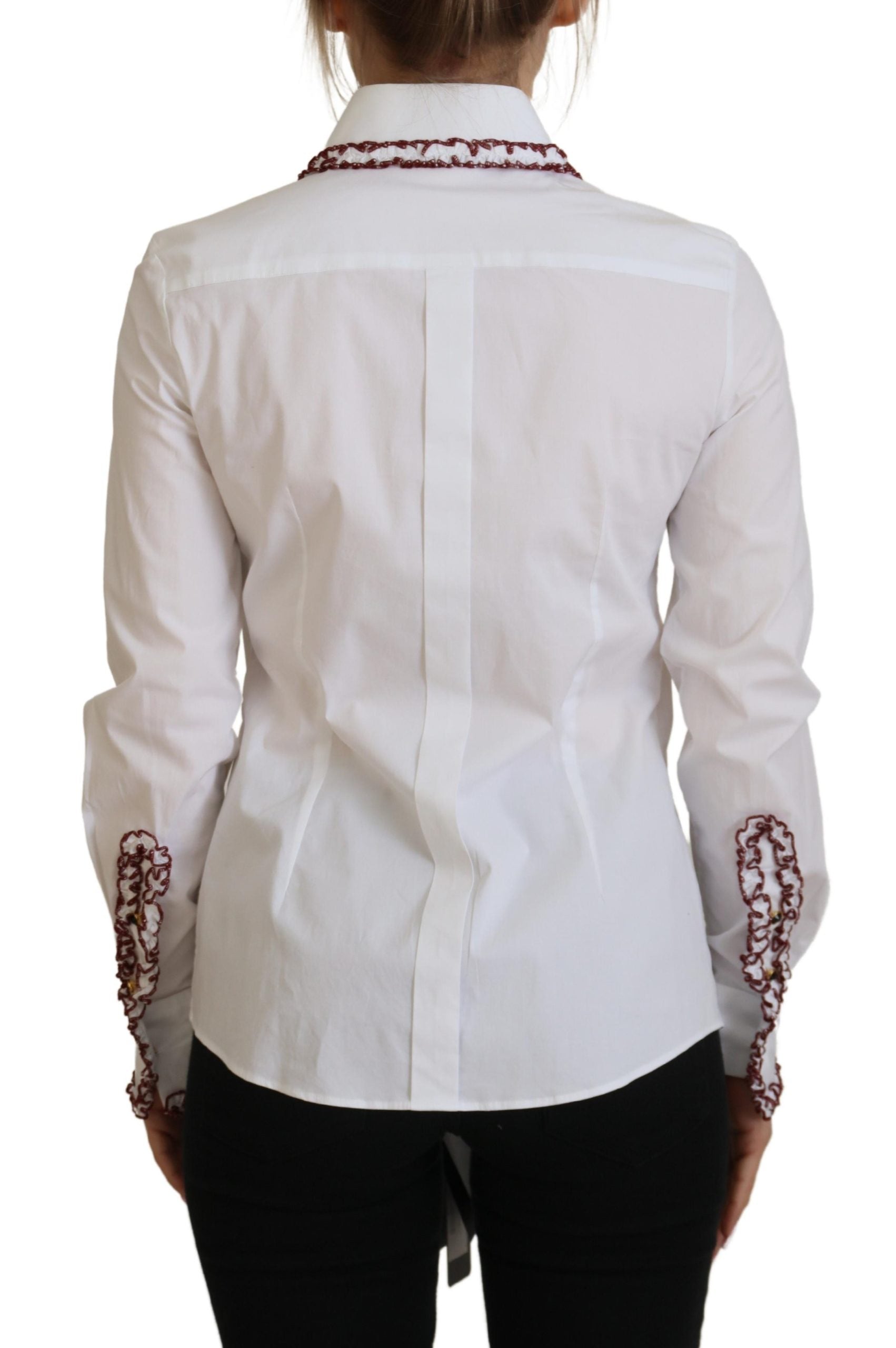 Dolce & Gabbana Weißes Spitzen-Top mit langen Ärmeln und Rüschenkragen-3