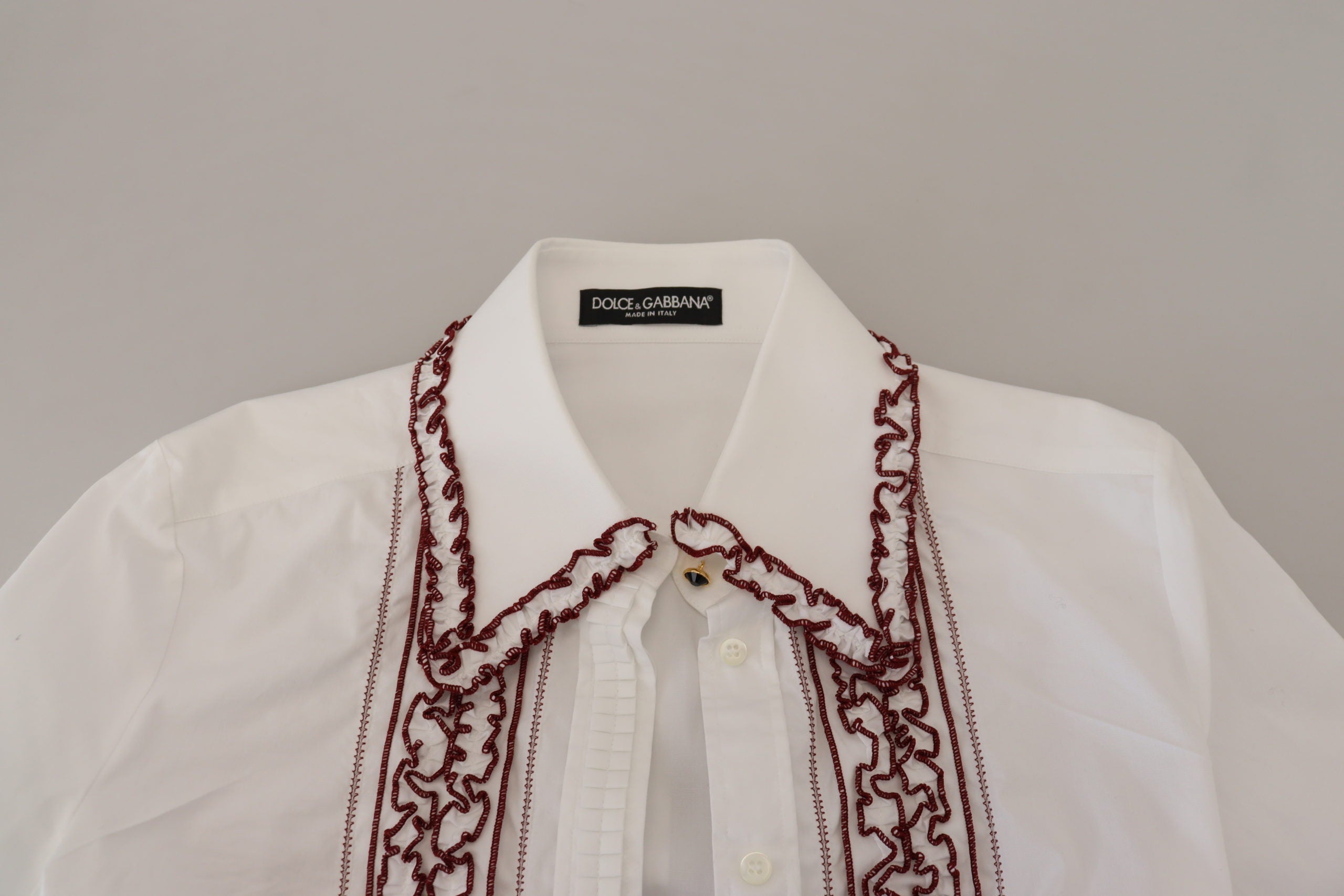 Dolce & Gabbana Weißes Spitzen-Top mit langen Ärmeln und Rüschenkragen-5