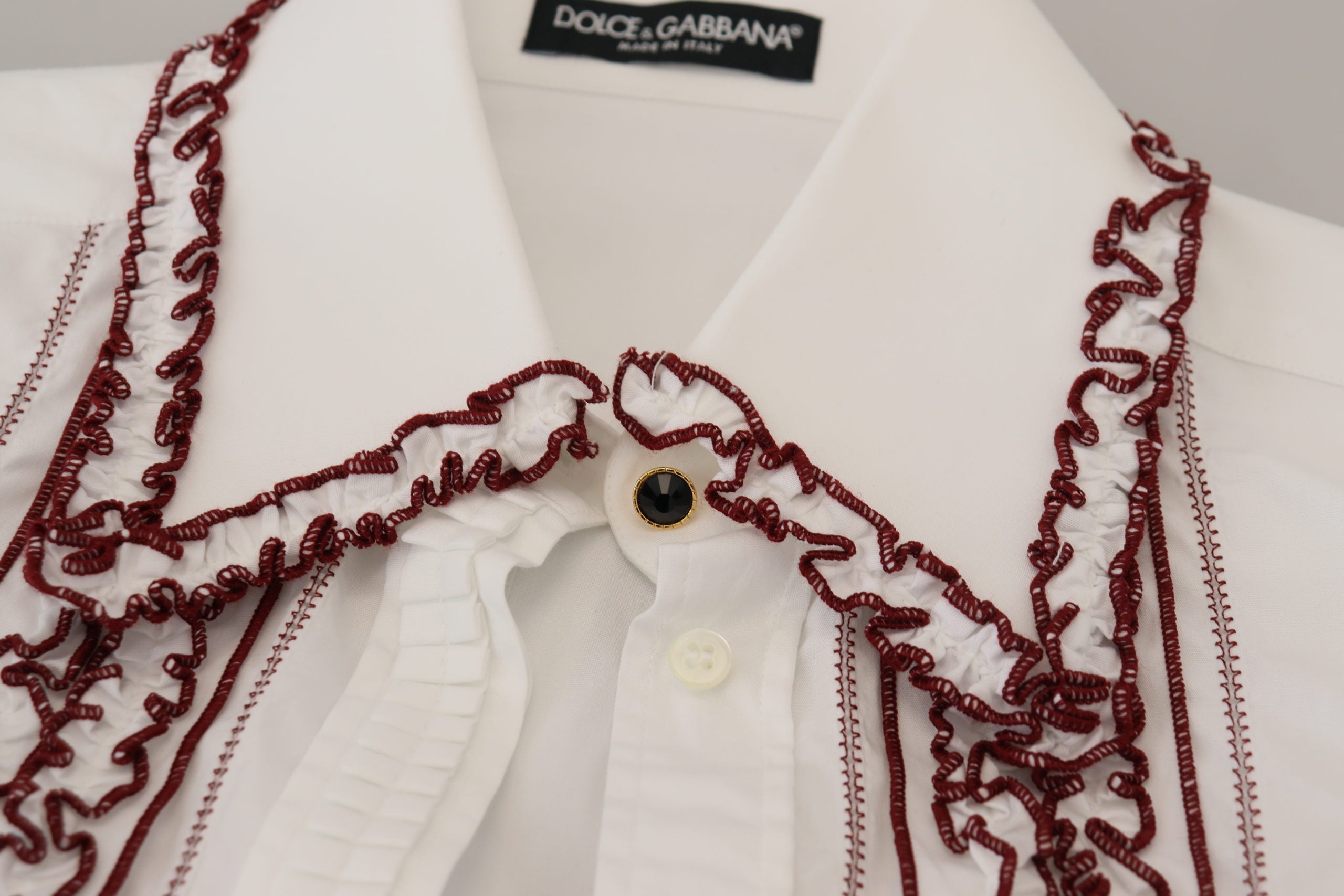 Dolce & Gabbana Weißes Spitzen-Top mit langen Ärmeln und Rüschenkragen-7
