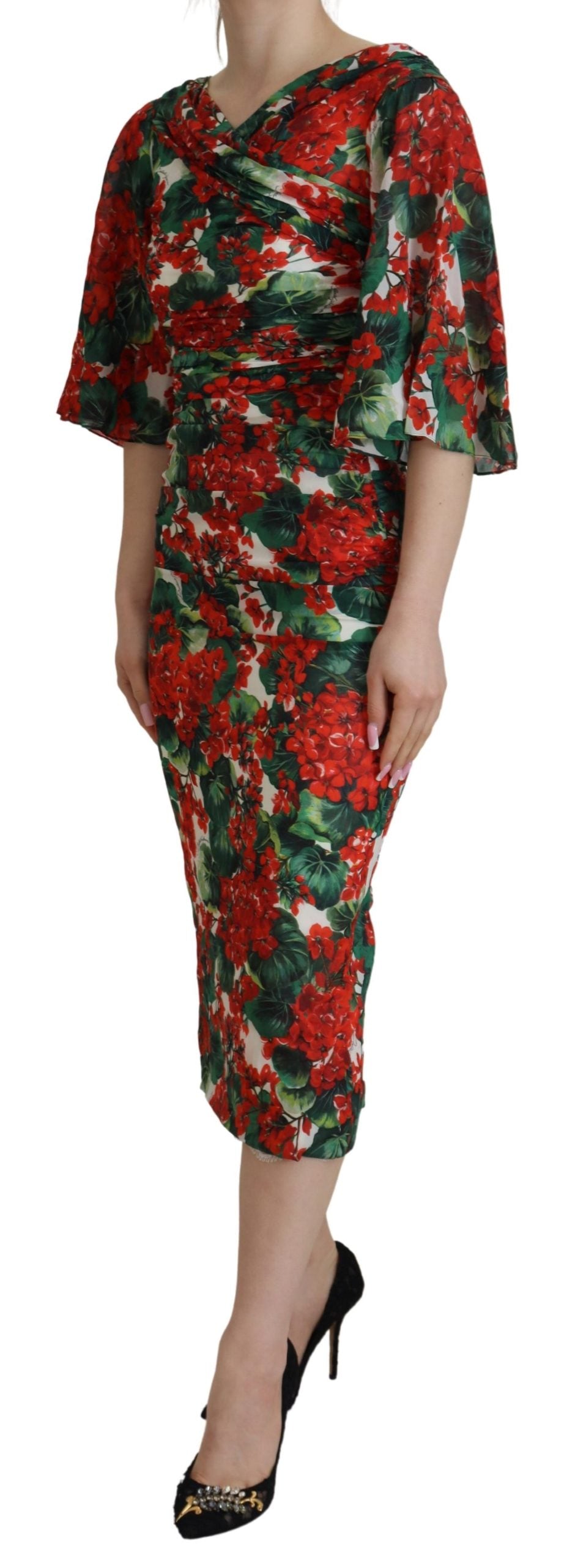 Dolce & Gabbana Multicolor Geranium Silk Coat Midi Dress-2