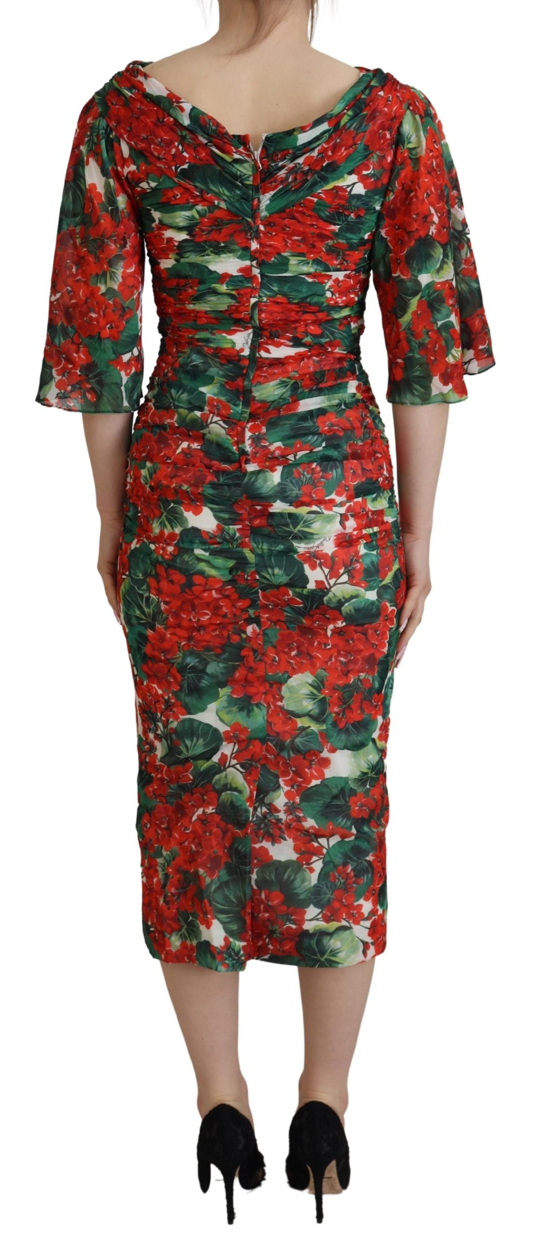 Dolce & Gabbana Multicolor Geranium Silk Coat Midi Dress-3