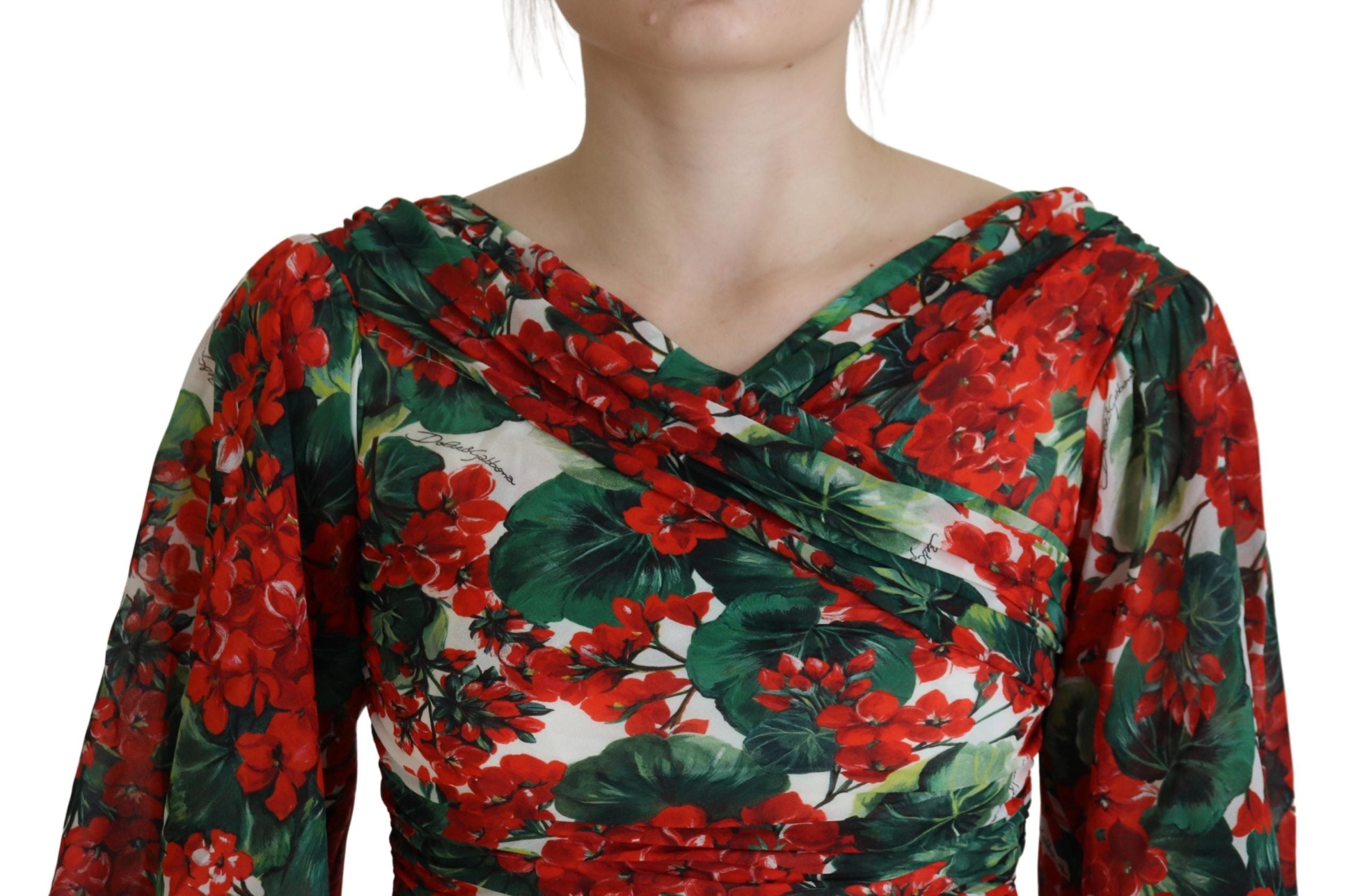 Dolce & Gabbana Multicolor Geranium Silk Coat Midi Dress-4