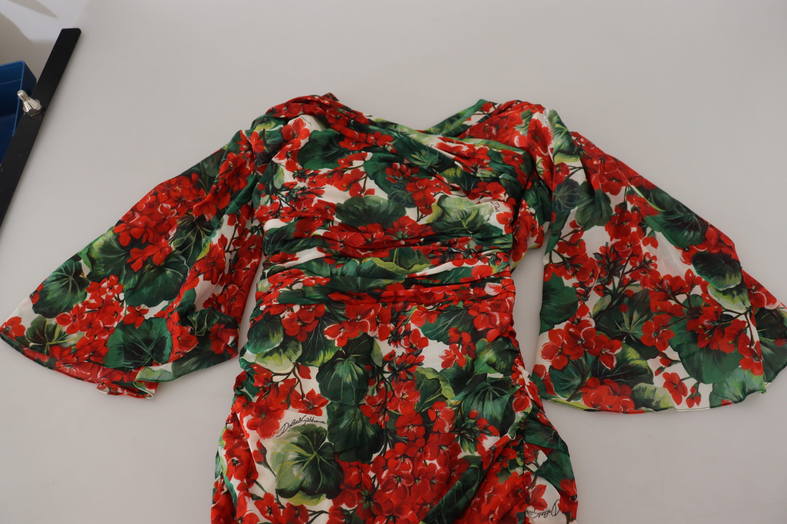 Dolce & Gabbana Multicolor Geranium Silk Coat Midi Dress-8
