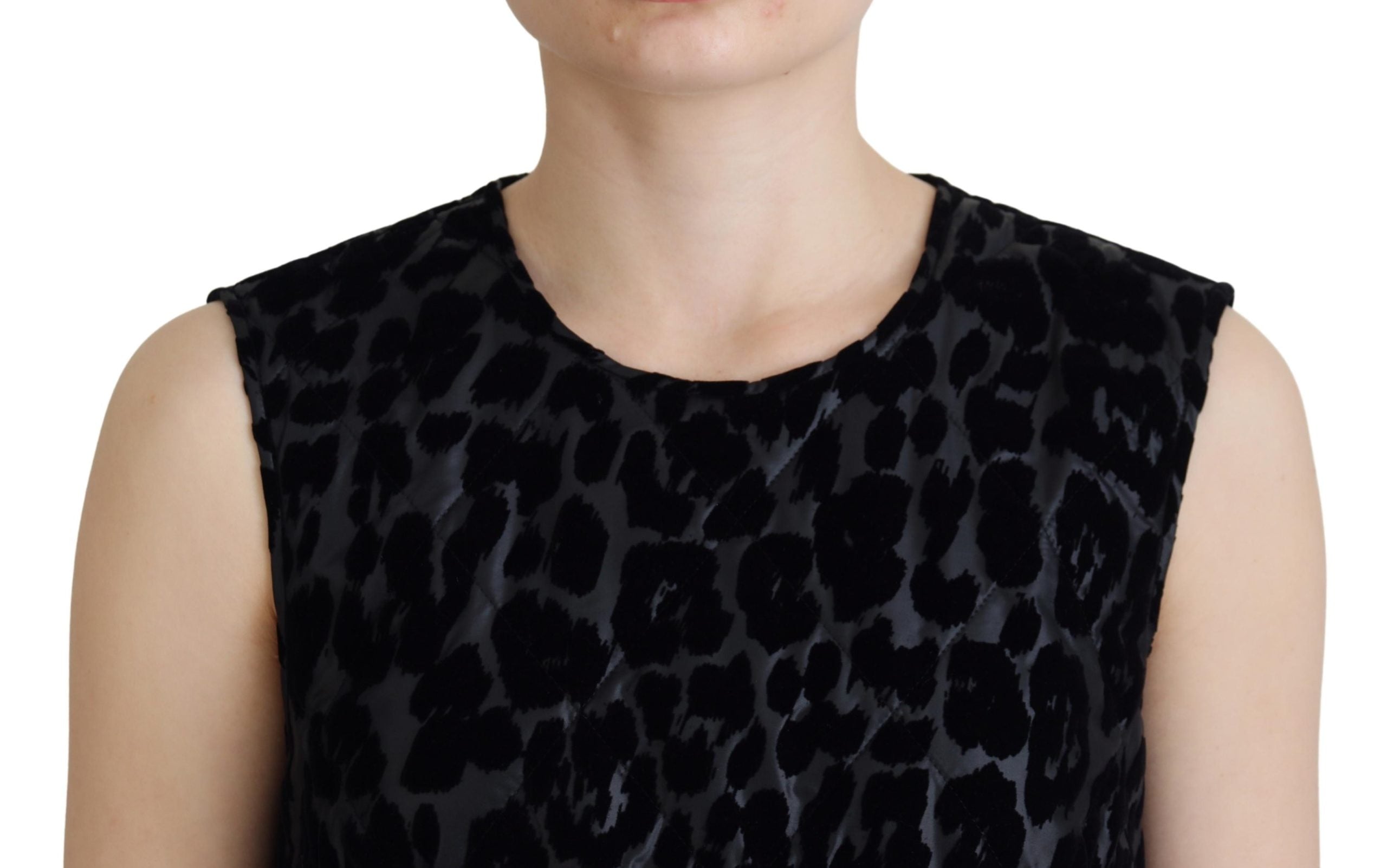 Dolce & Gabbana Schwarzes Leopard-Shift-Minikleid aus Polyester-4