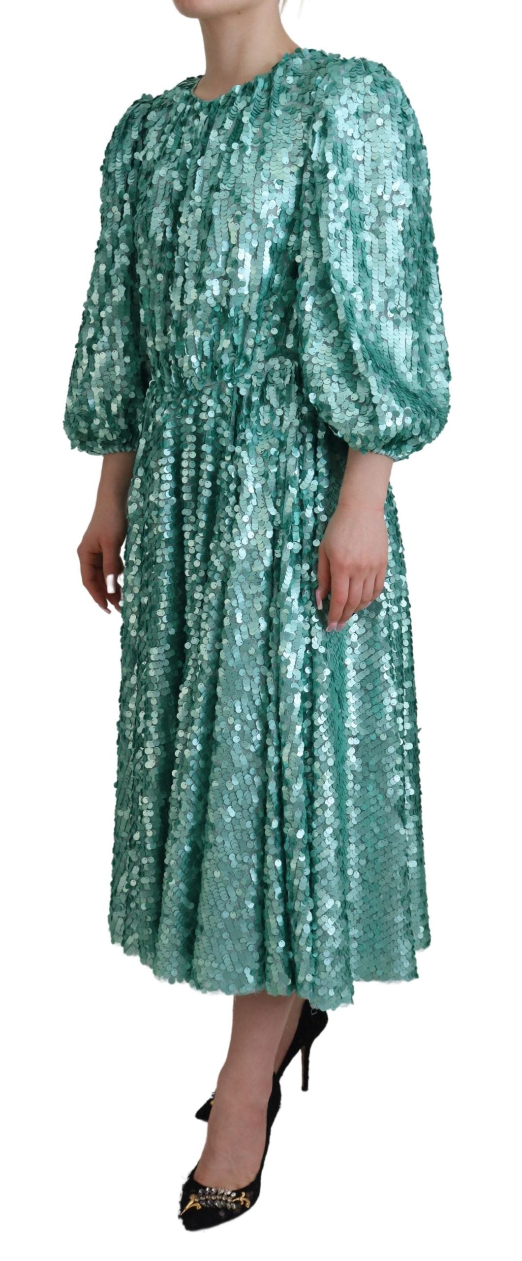 Dolce & Gabbana Blue sequined pleated A-line midi nylon dress-2