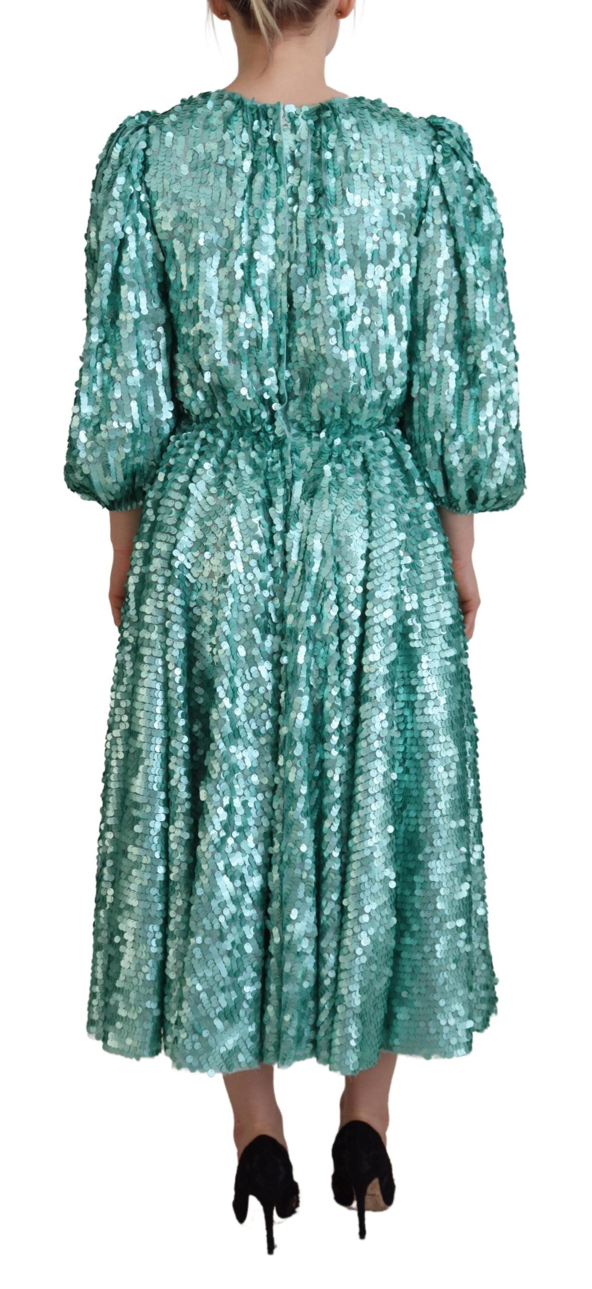 Dolce & Gabbana Blue sequined pleated A-line midi nylon dress-3