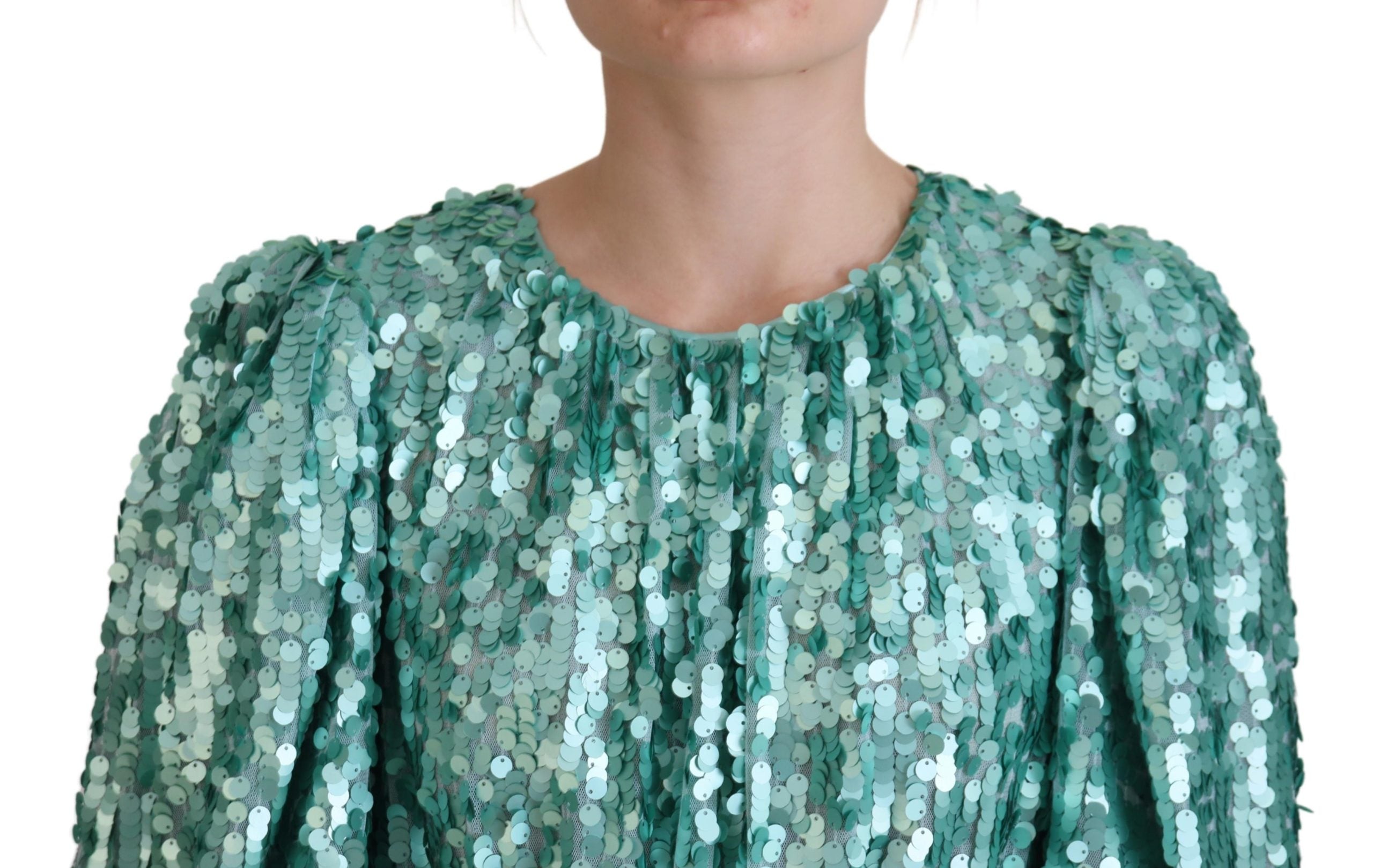 Dolce & Gabbana Blue sequined pleated A-line midi nylon dress-4
