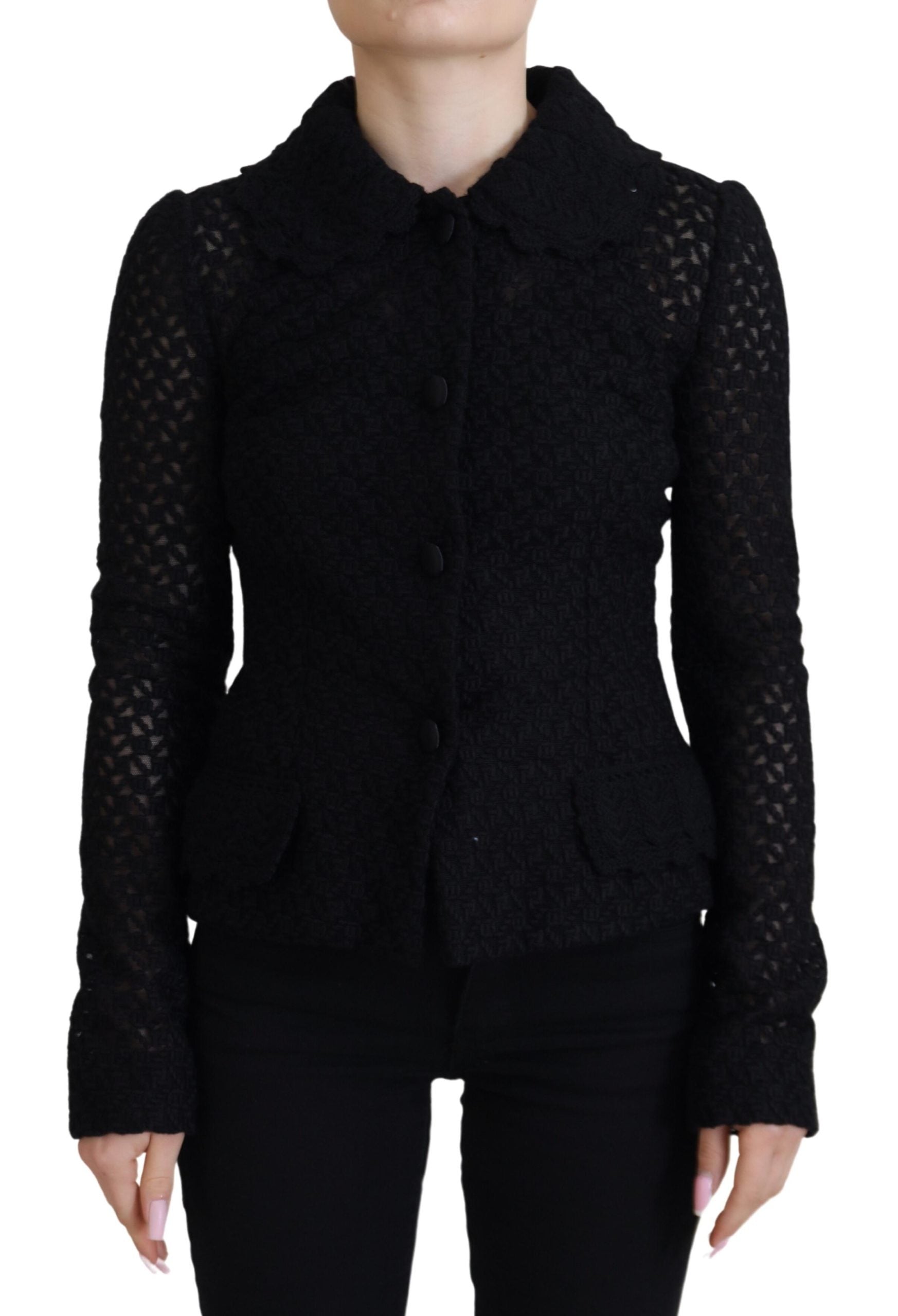 Dolce & Gabbana black jacket with knitted button collar made of wool