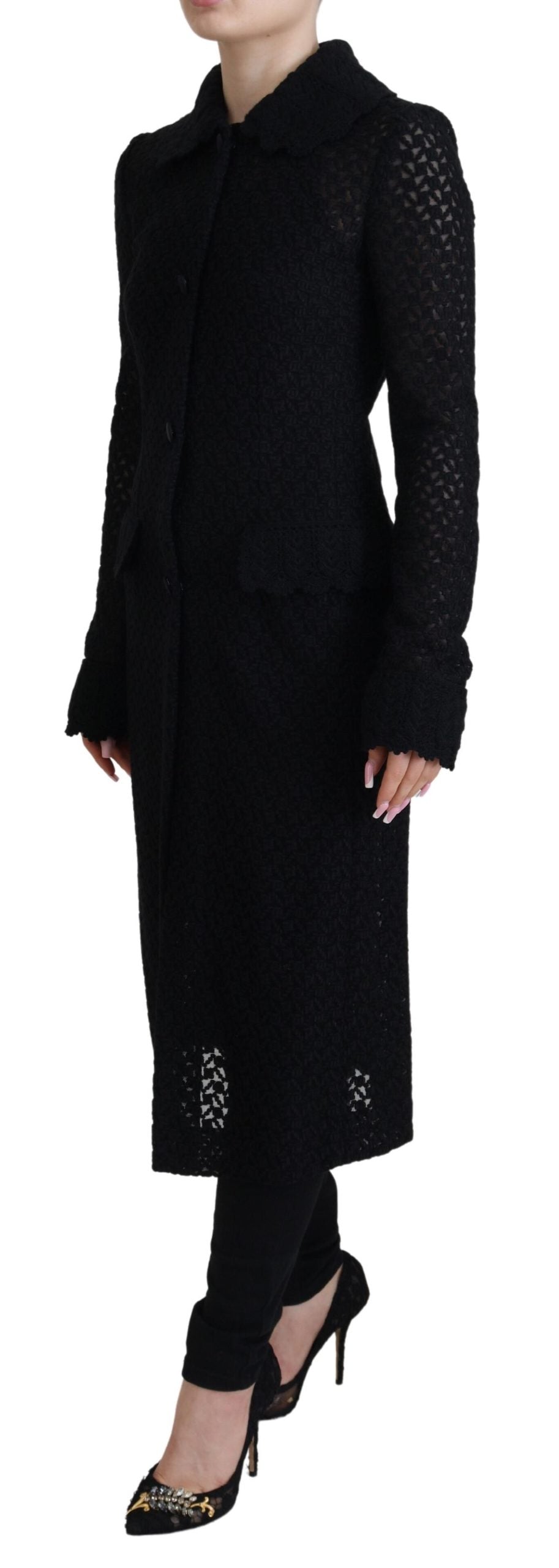 Dolce & Gabbana Black Button Down Long Blazer Cotton Jacket-2