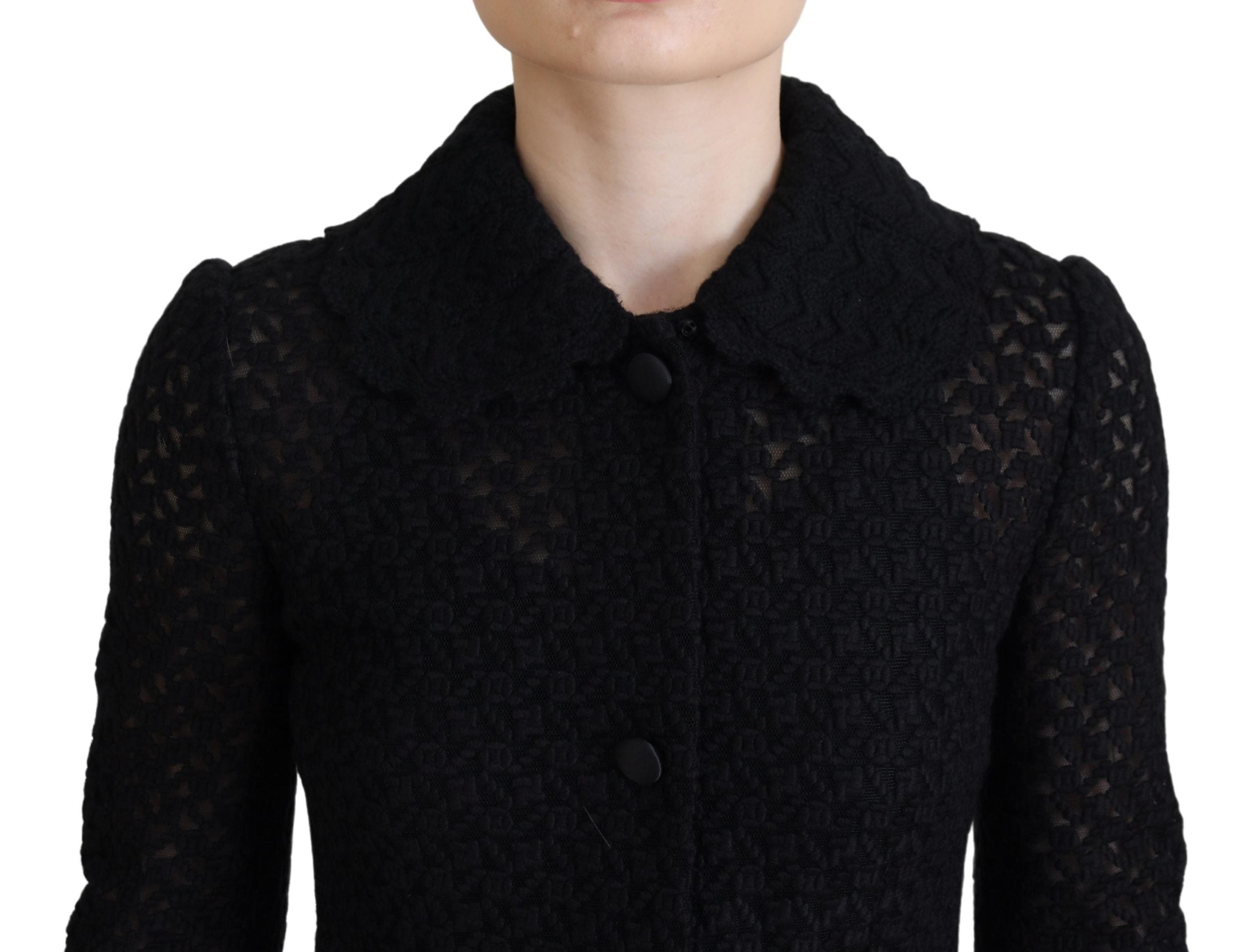 Dolce & Gabbana Black Button Down Long Blazer Cotton Jacket-4