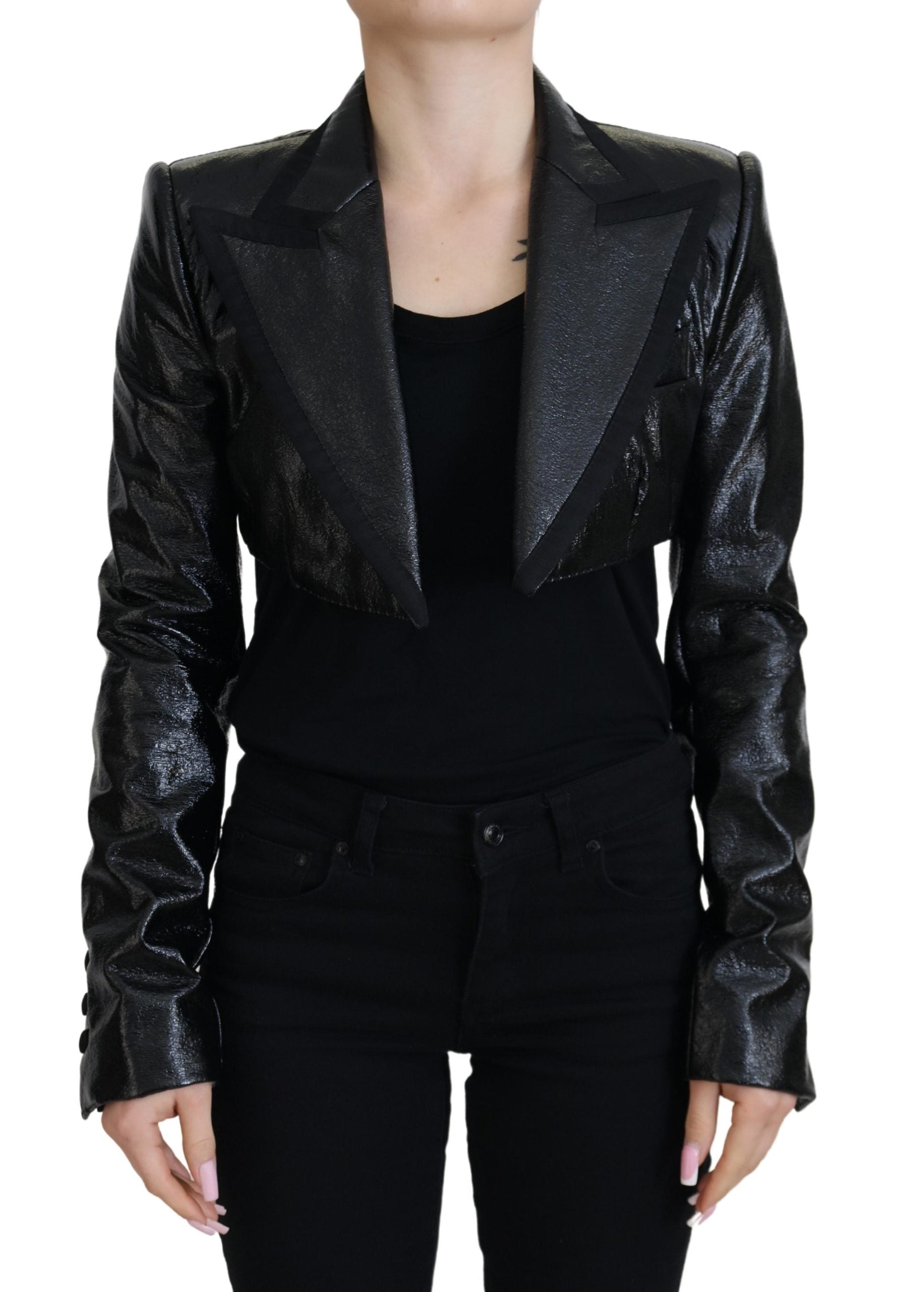 Dolce & Gabbana Schwarzer Langarm-Crop-Blazer Baumwolljacke-1