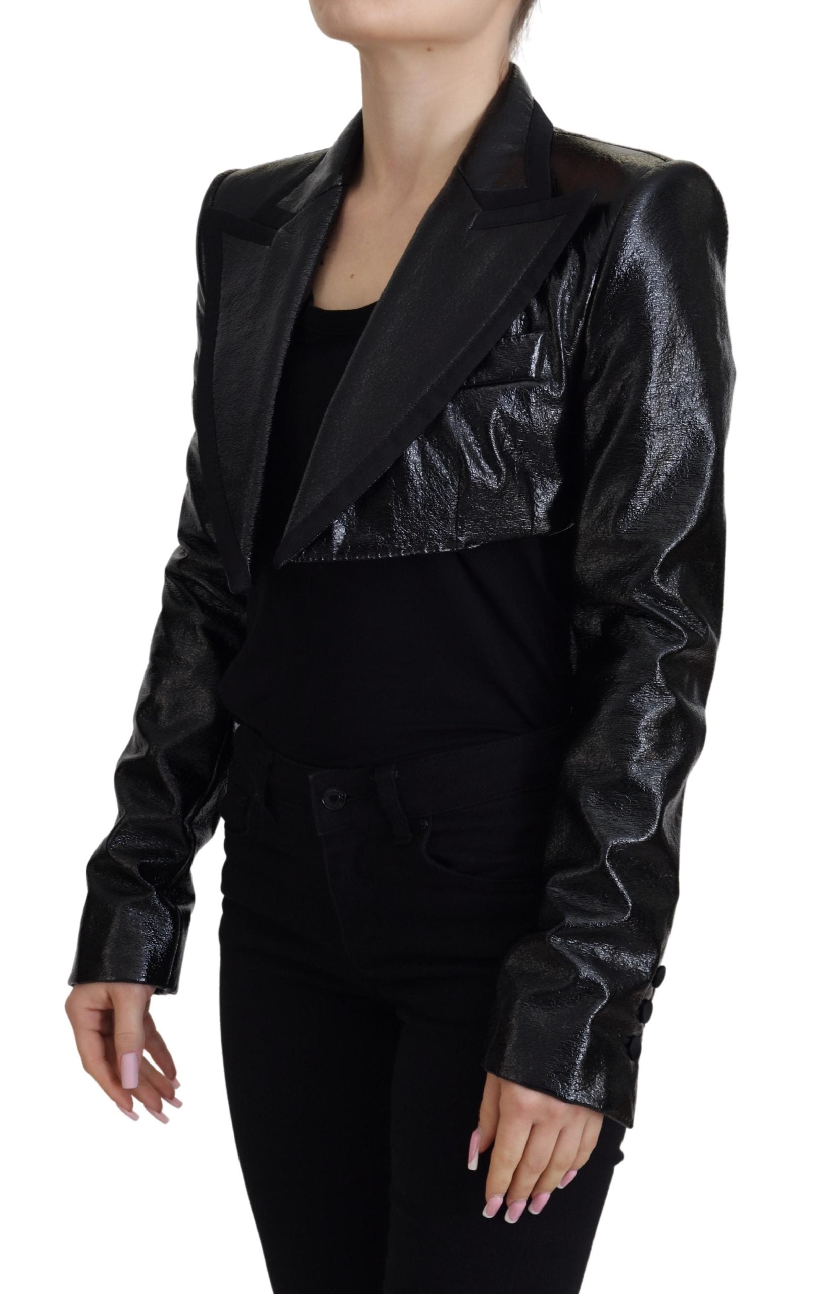 Dolce & Gabbana Schwarzer Langarm-Crop-Blazer Baumwolljacke-2