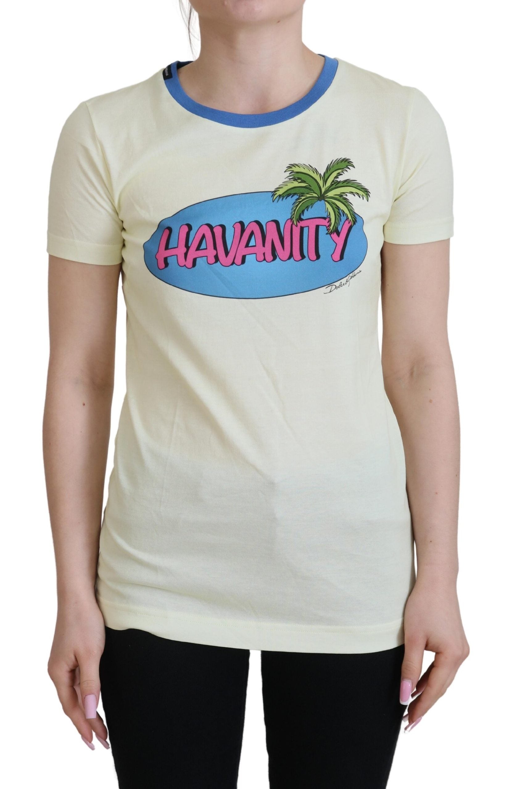 Dolce & Gabbana Yellow Havanity Round Neck Cotton T-Shirt-1