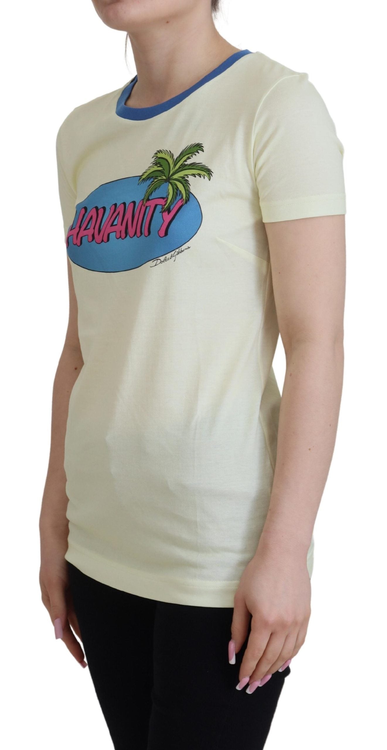 Dolce & Gabbana Yellow Havanity Round Neck Cotton T-Shirt-2