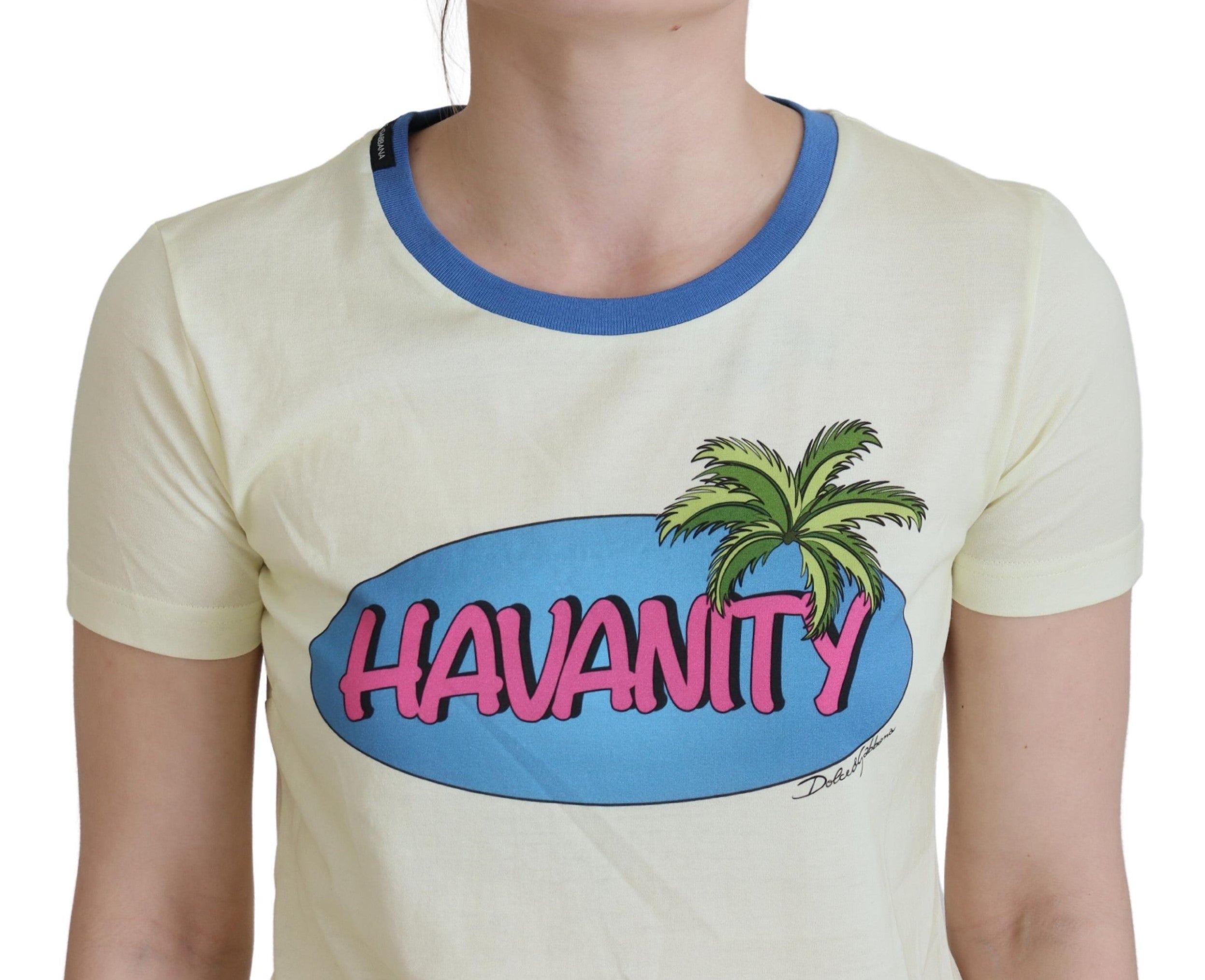 Dolce & Gabbana Yellow Havanity Round Neck Cotton T-Shirt-4