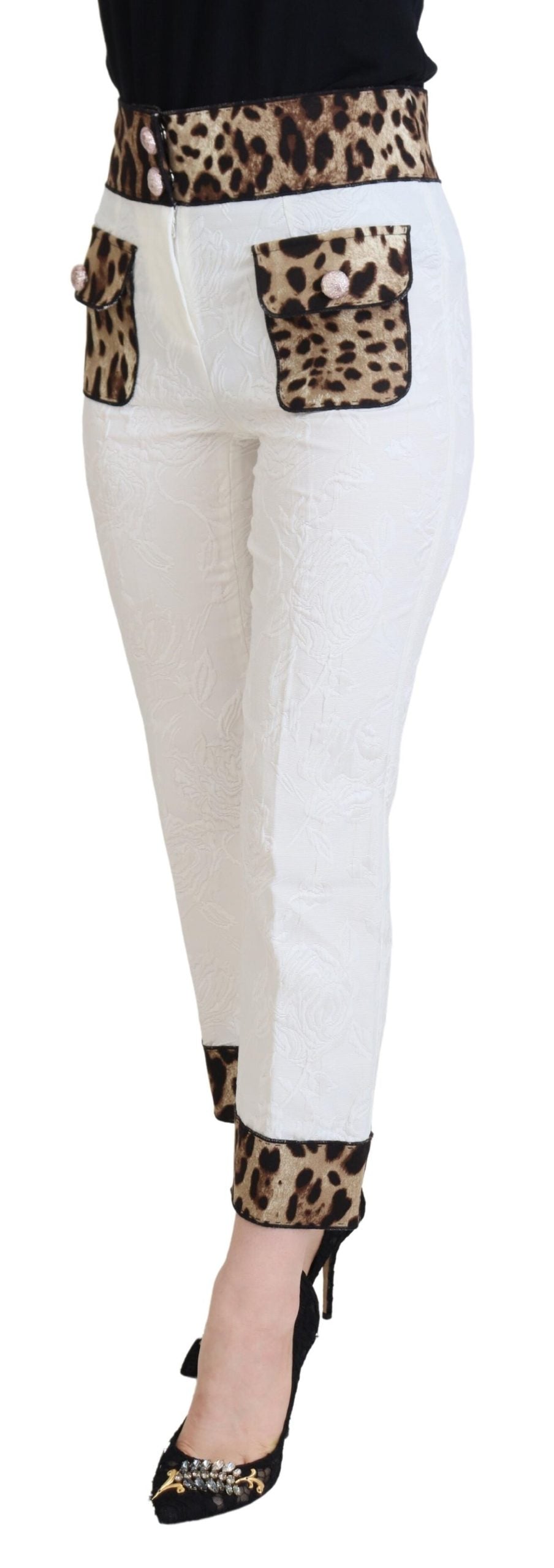 Dolce & Gabbana White Leopard Print High Waisted Trousers-2
