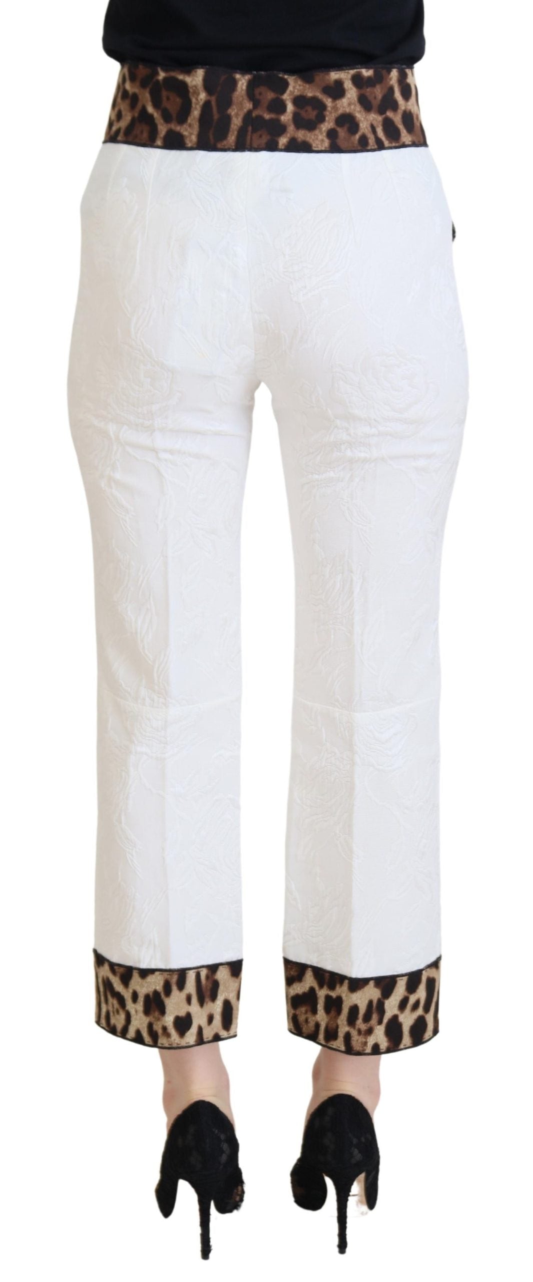 Dolce & Gabbana White Leopard Print High Waisted Trousers-3