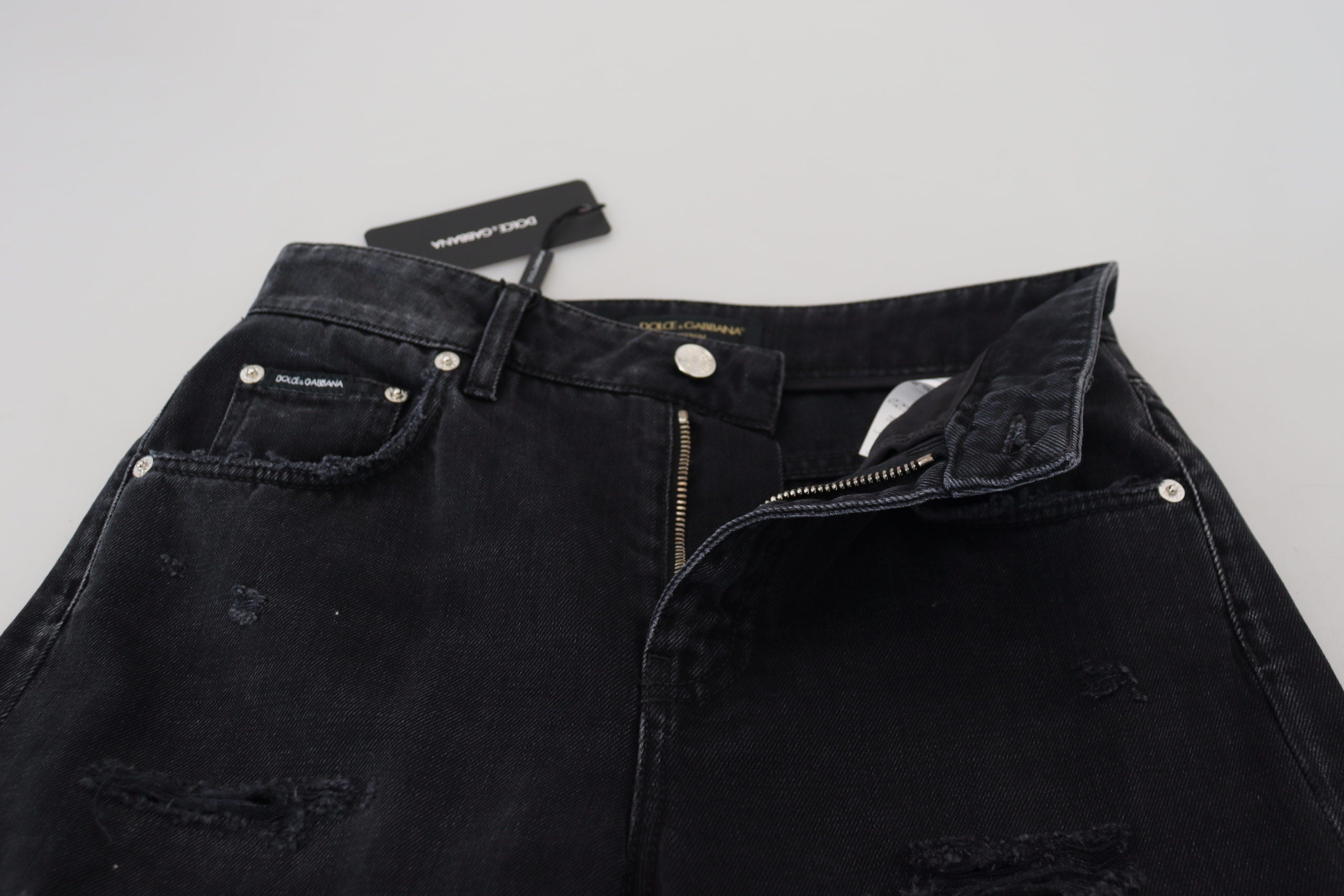 Dolce & Gabbana Black distressed high-waisted denim jeans in cotton-4