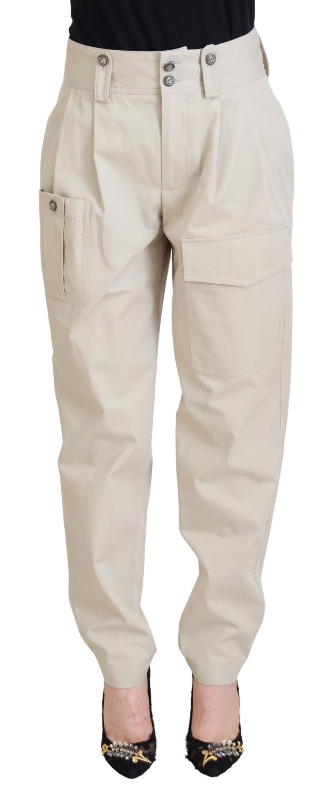 Dolce & Gabbana Beige High-Waisted Women's Trousers