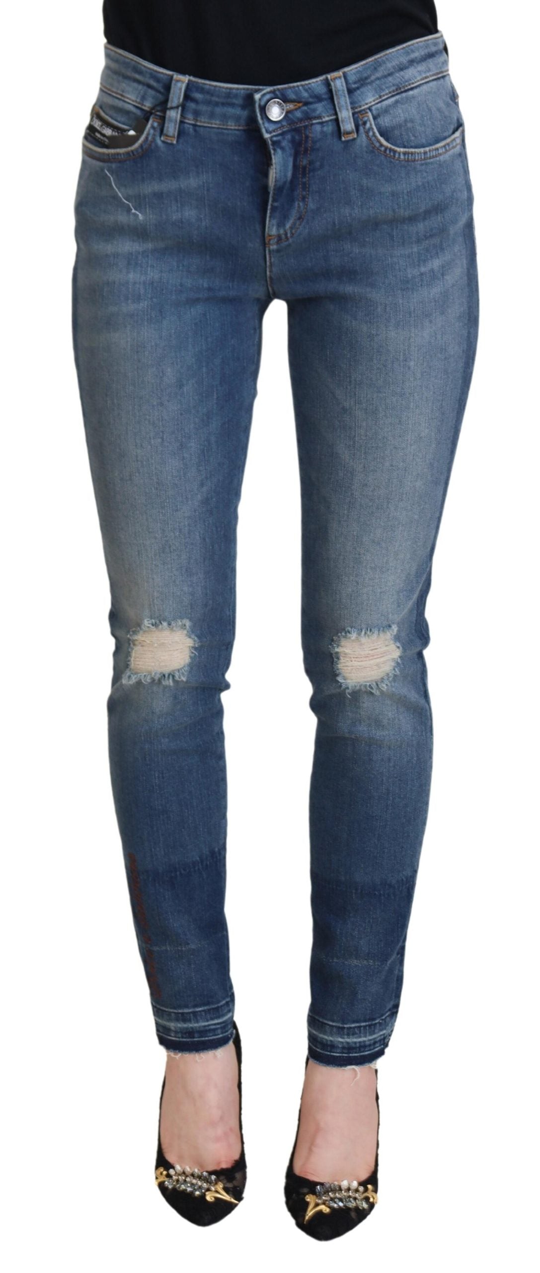 Dolce & Gabbana blue, washed, ripped denim jeans made of cotton