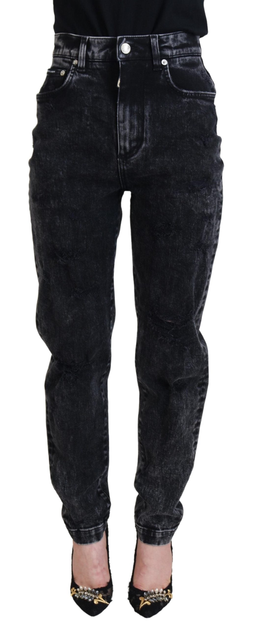 Dolce & Gabbana Black High-Waisted Denim Jeans in Washed Cotton-1
