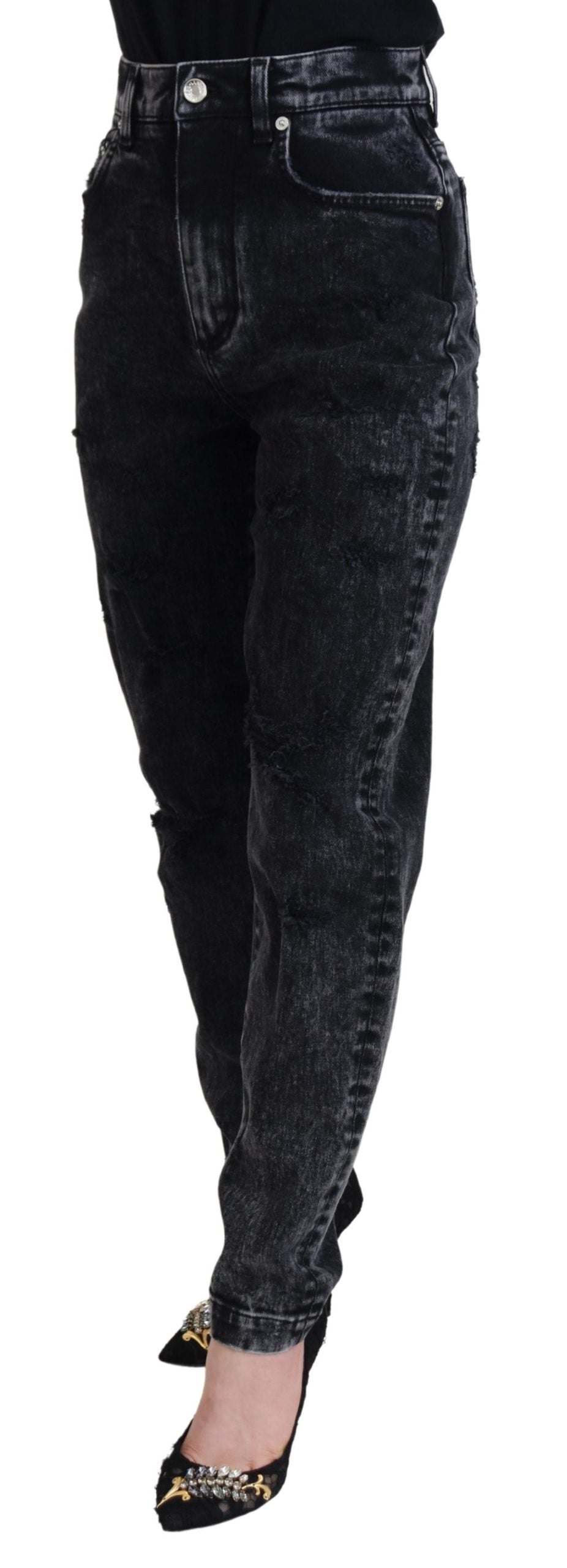 Dolce & Gabbana Black High-Waisted Denim Jeans in Washed Cotton-2