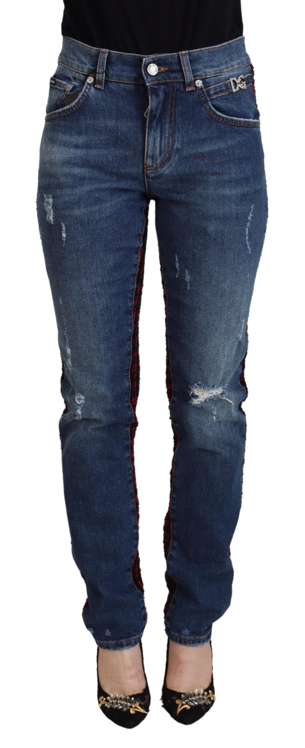 Dolce & Gabbana Blue Check Skinny Denim Jeans