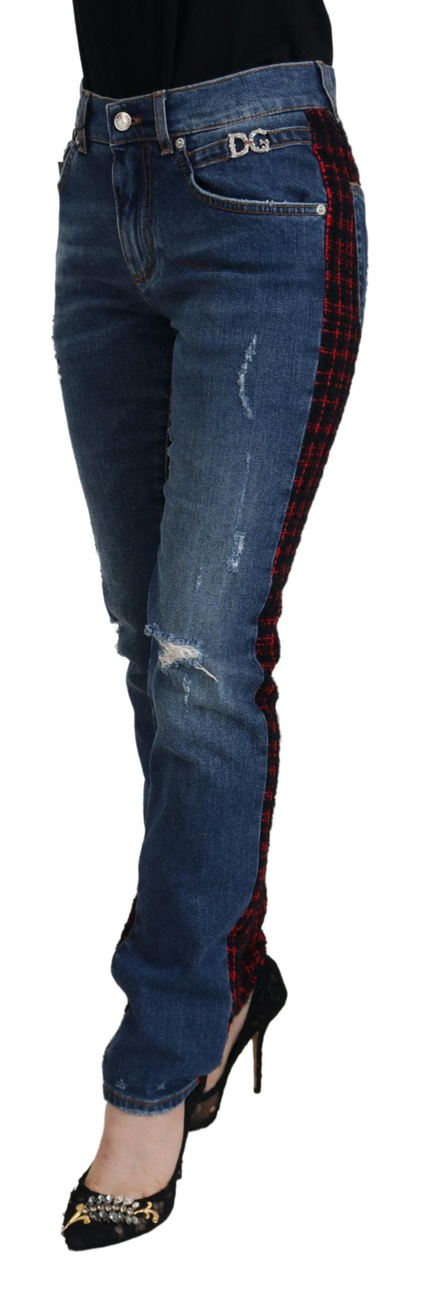 Dolce & Gabbana Blue Check Skinny Denim Jeans-2