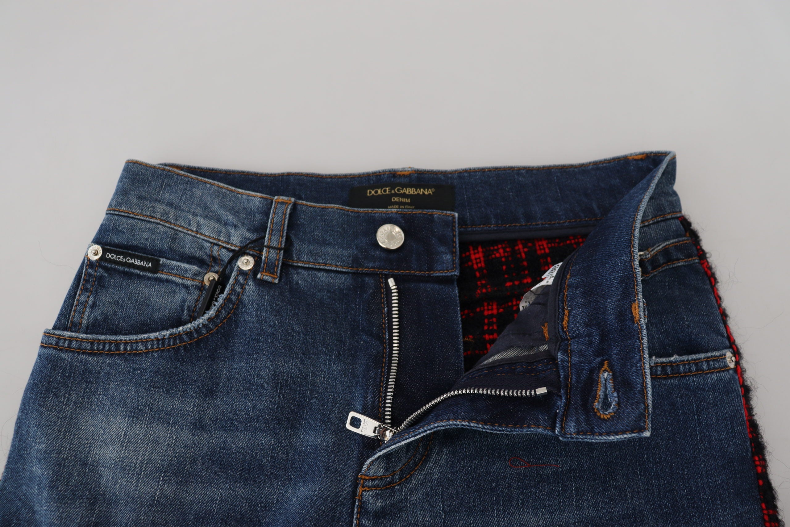 Dolce & Gabbana Blue Check Skinny Denim Jeans-4