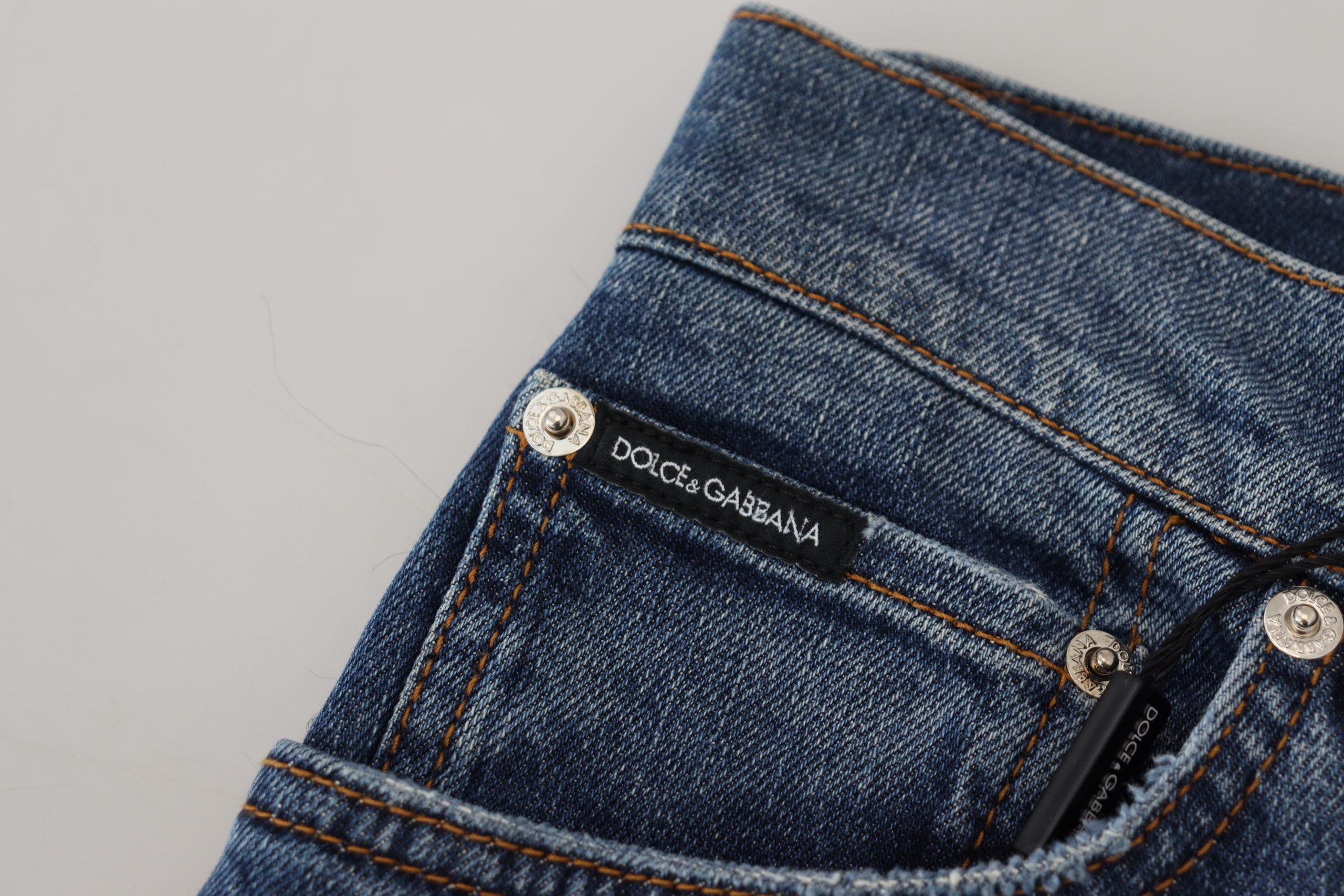 Dolce & Gabbana Blue Check Skinny Denim Jeans-5