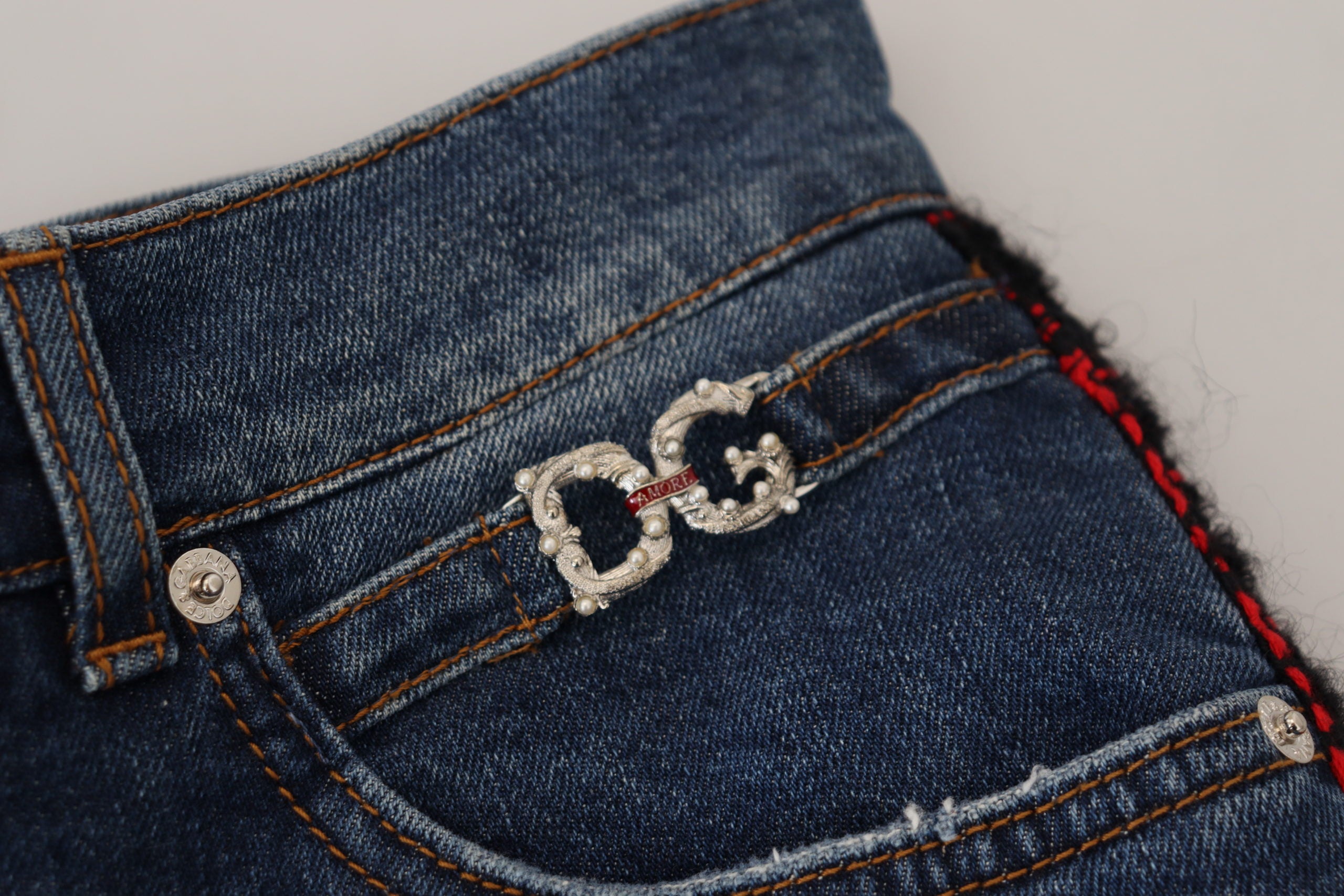 Dolce & Gabbana Blue Check Skinny Denim Jeans-6