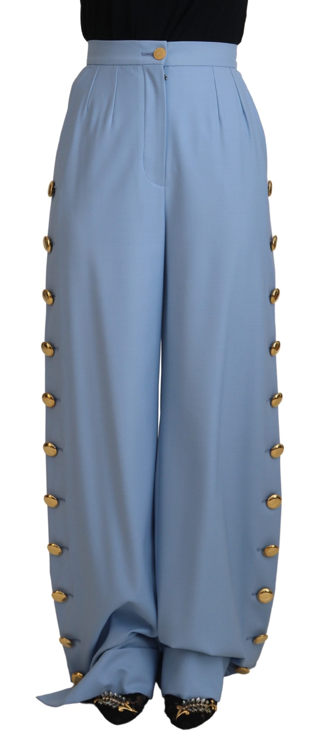 Dolce & Gabbana light blue button-front wide-leg trousers