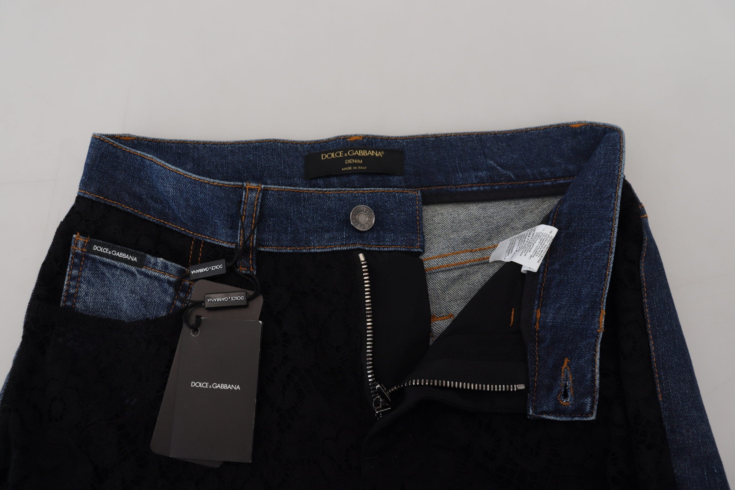 Dolce & Gabbana Black Floral Skinny Denim Jeans with Lace-4