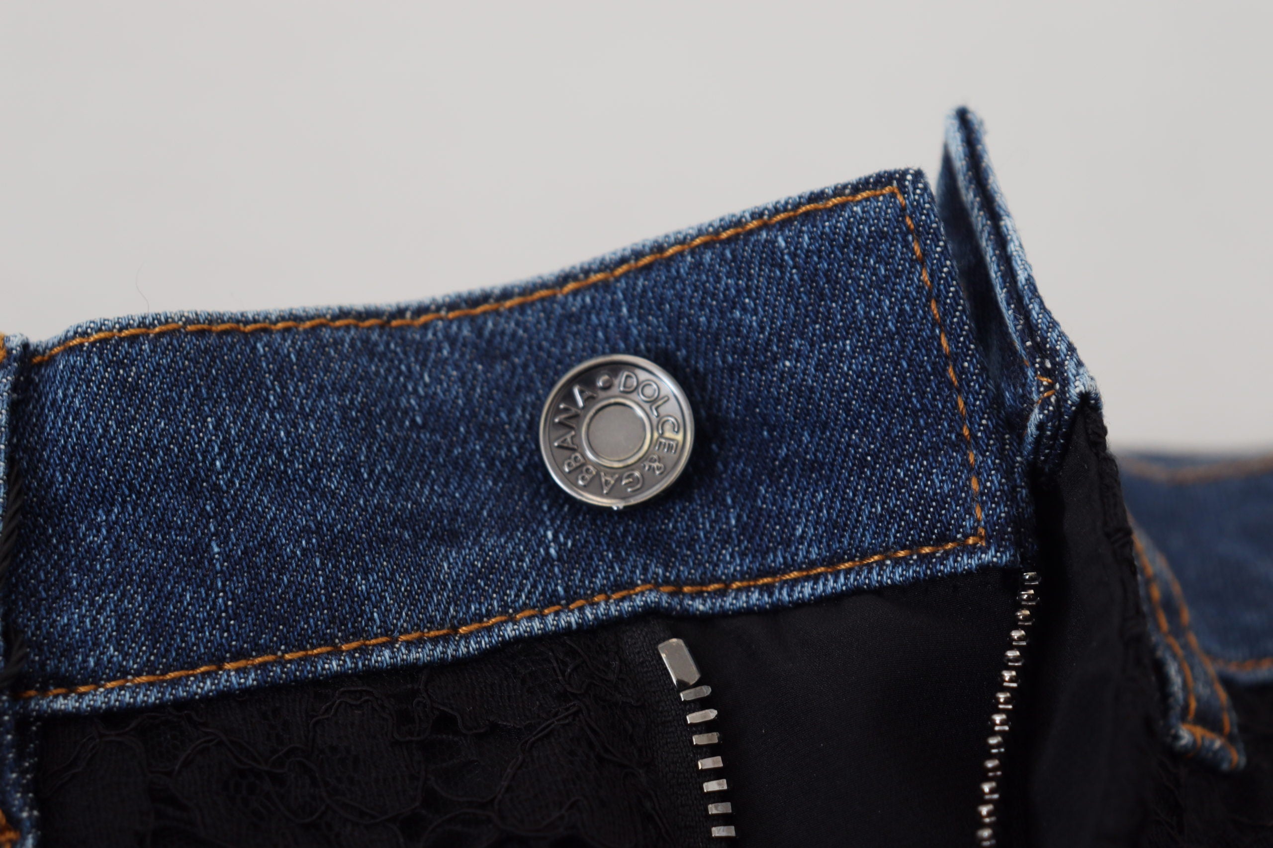 Dolce & Gabbana Black Floral Skinny Denim Jeans with Lace-6