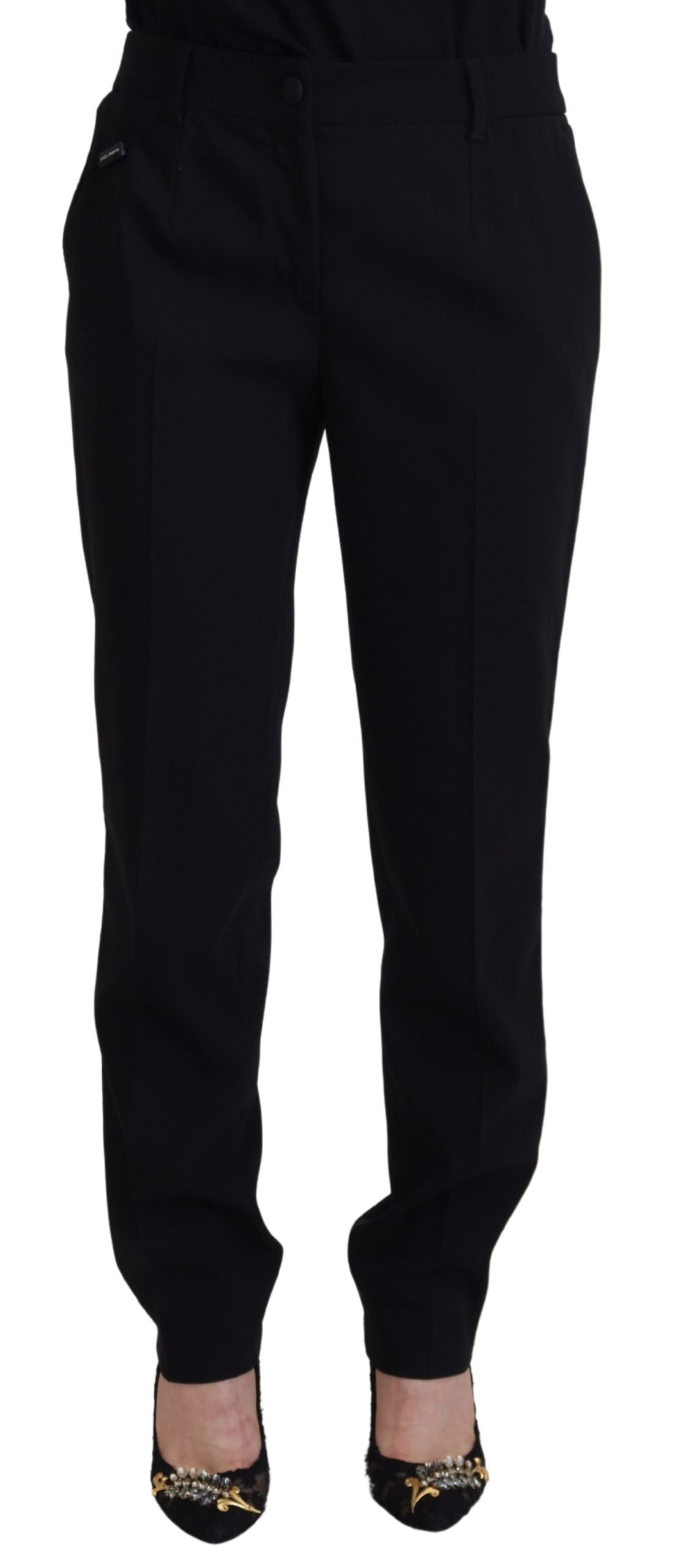 Dolce & Gabbana Schwarze konisch zulaufende Damen-Wollhosen-1