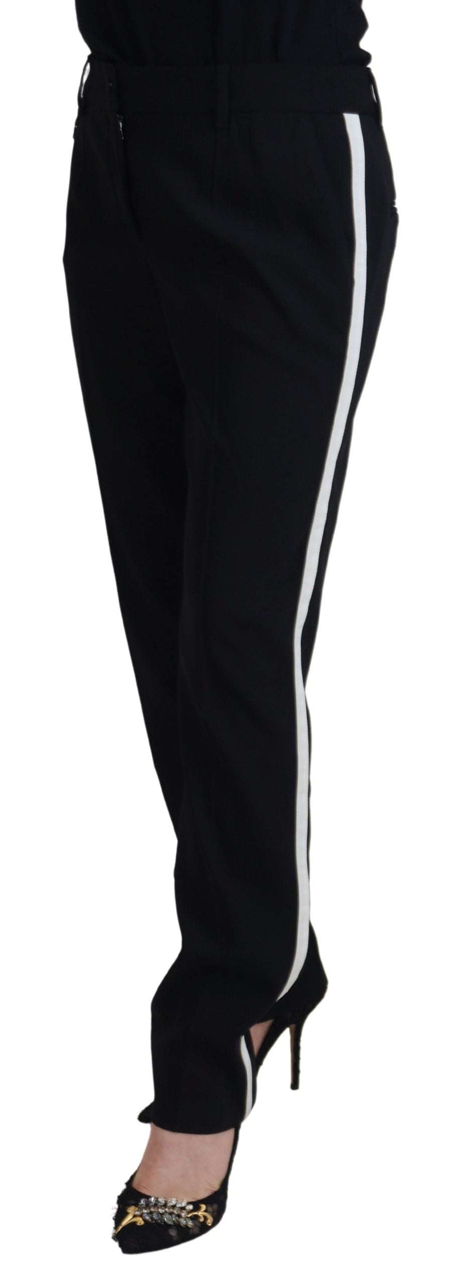 Dolce & Gabbana Schwarze konisch zulaufende Damen-Wollhosen-2