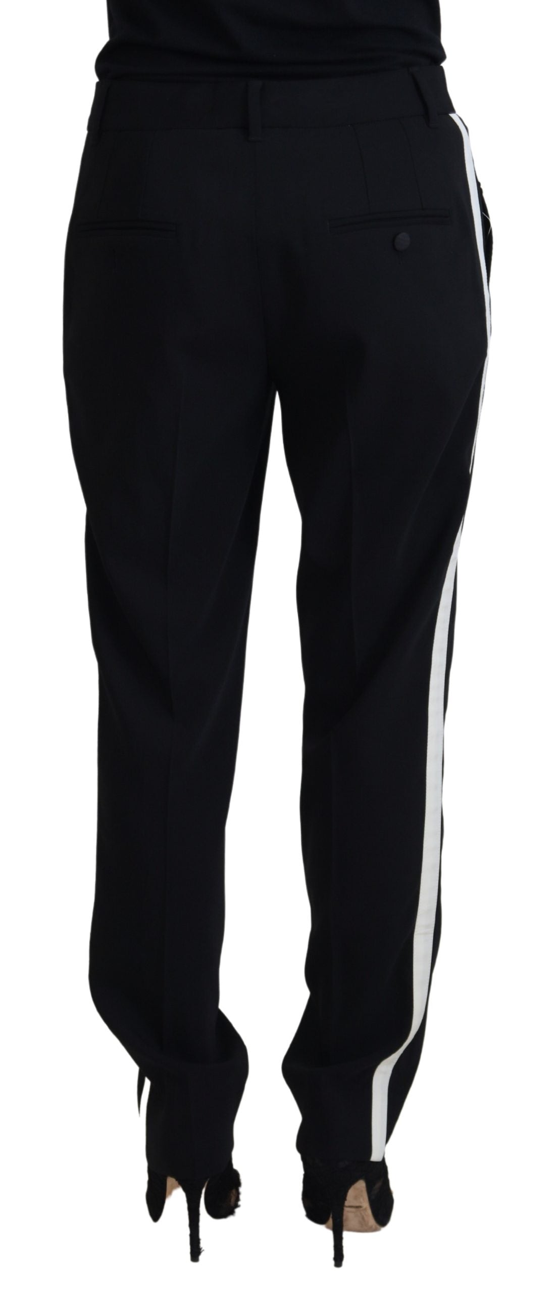 Dolce & Gabbana Schwarze konisch zulaufende Damen-Wollhosen-3