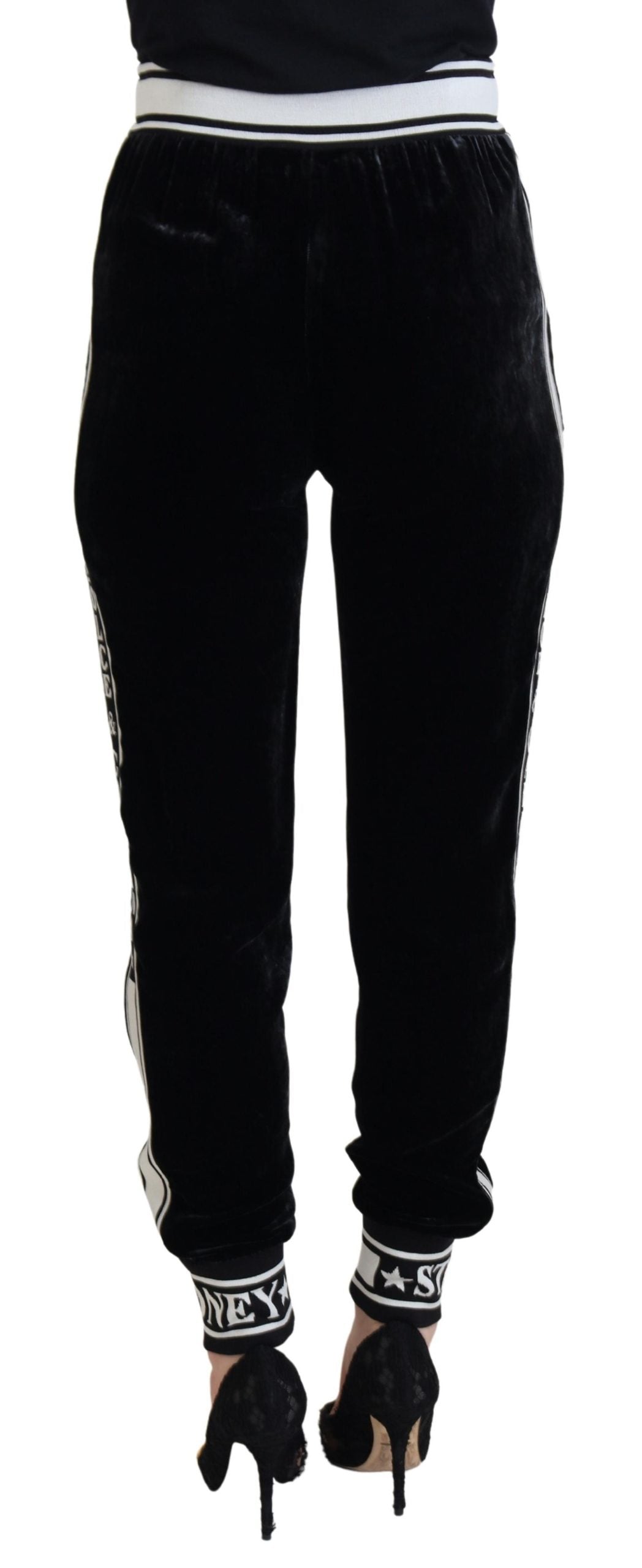 Dolce & Gabbana Black DG Logo Velvet Trousers-3