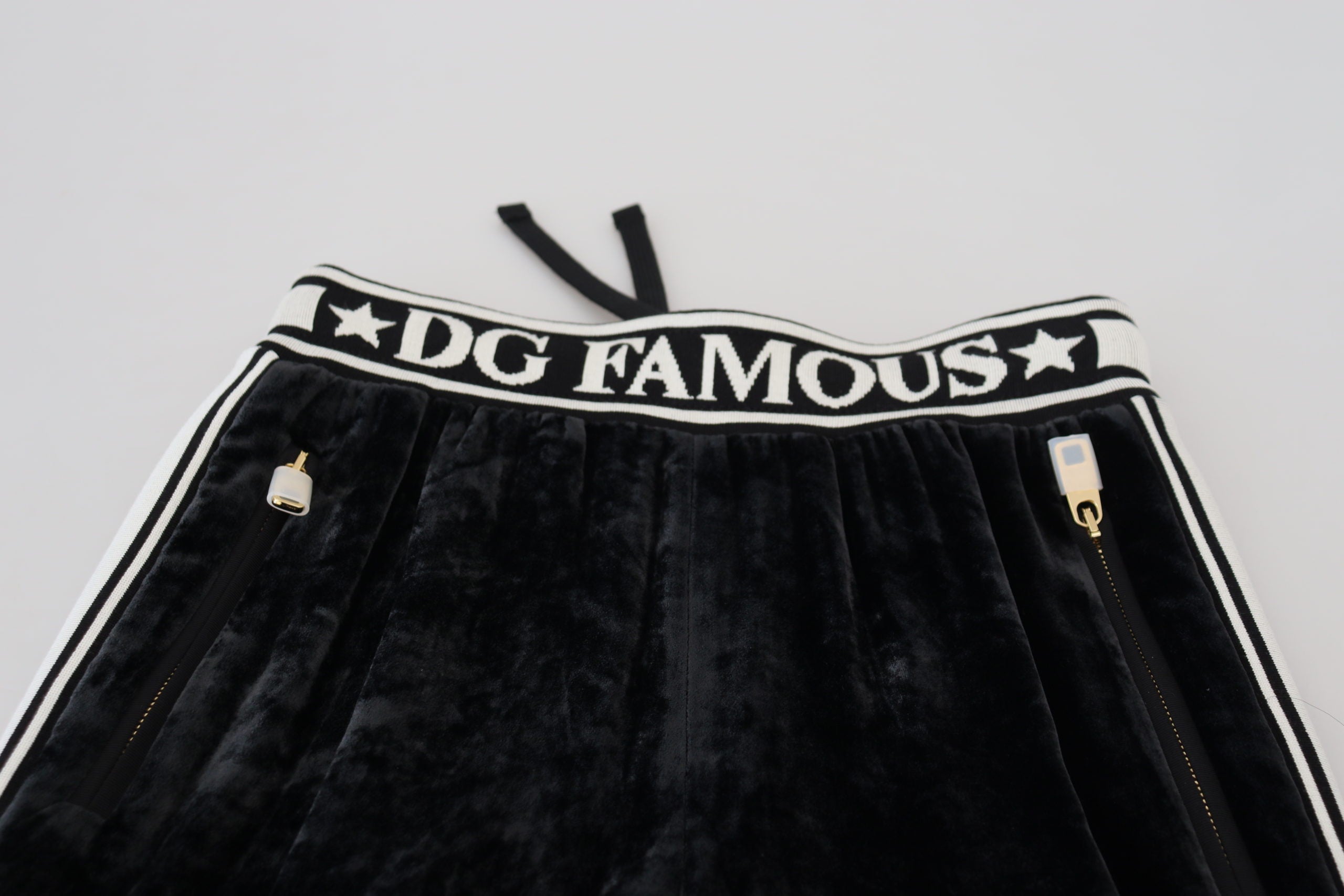 Dolce & Gabbana Black DG Logo Velvet Trousers-4