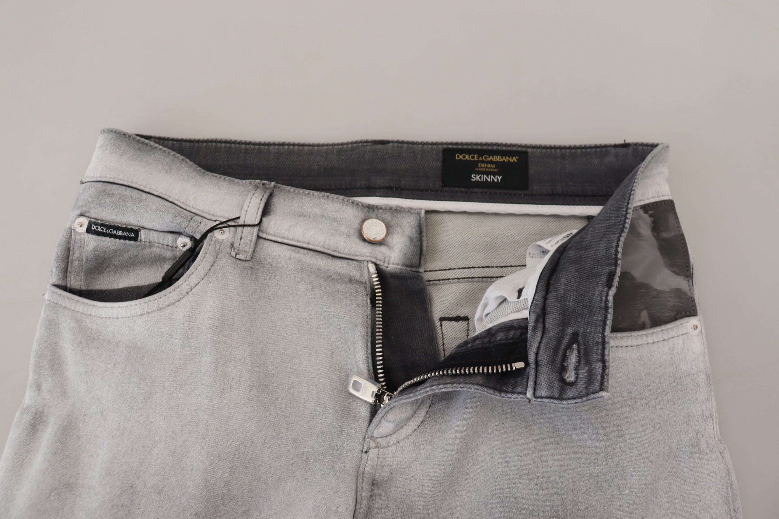 Dolce & Gabbana Grey Washed Skinny Denim Jeans for Men-4