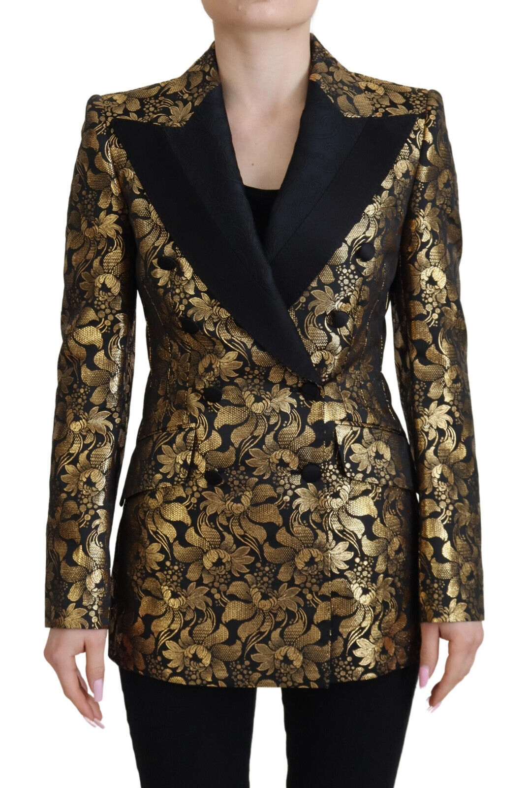 Dolce & Gabbana Schwarz Gold Jacquard Mantel Blazer Jacke-1