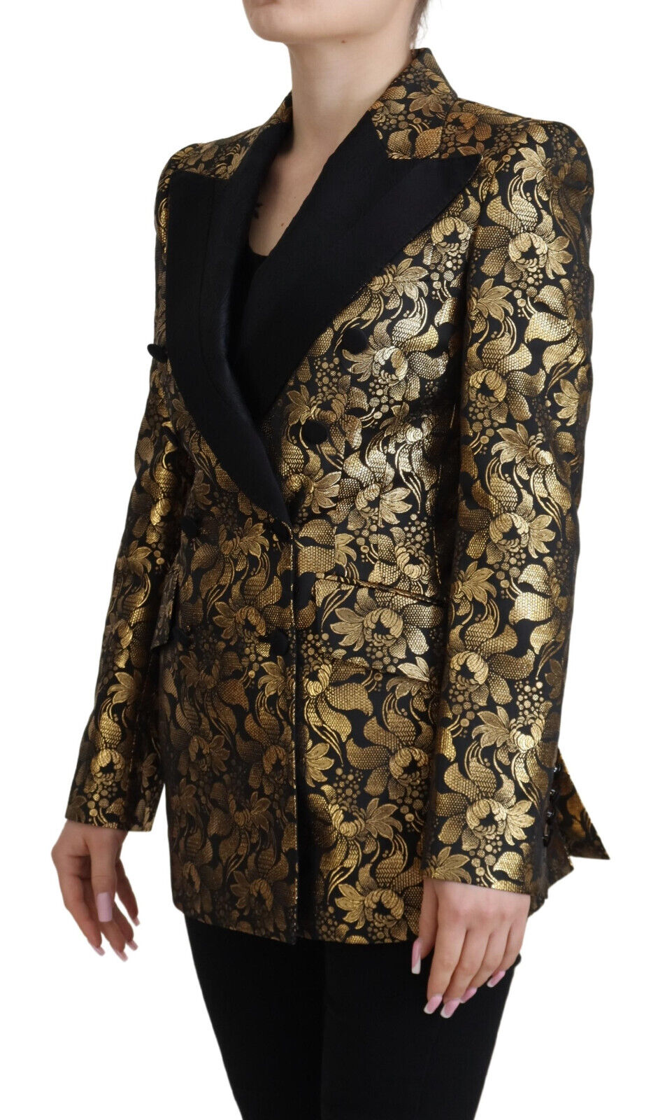 Dolce & Gabbana Schwarz Gold Jacquard Mantel Blazer Jacke-2