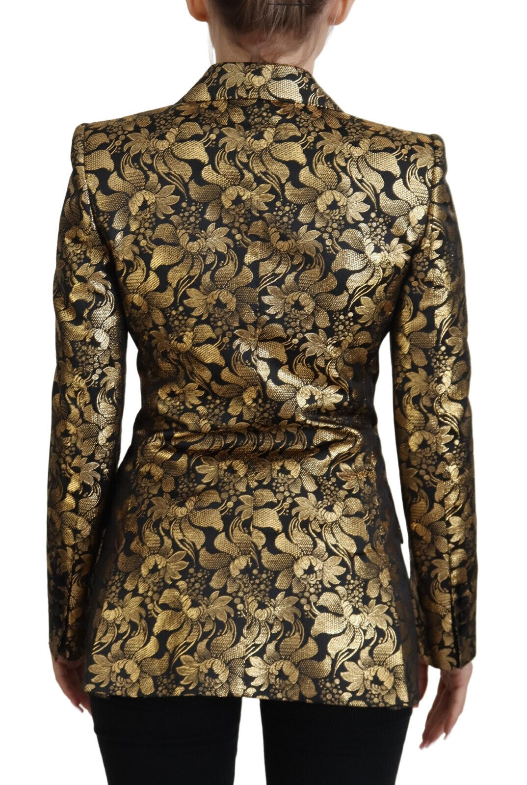 Dolce & Gabbana Schwarz Gold Jacquard Mantel Blazer Jacke-3