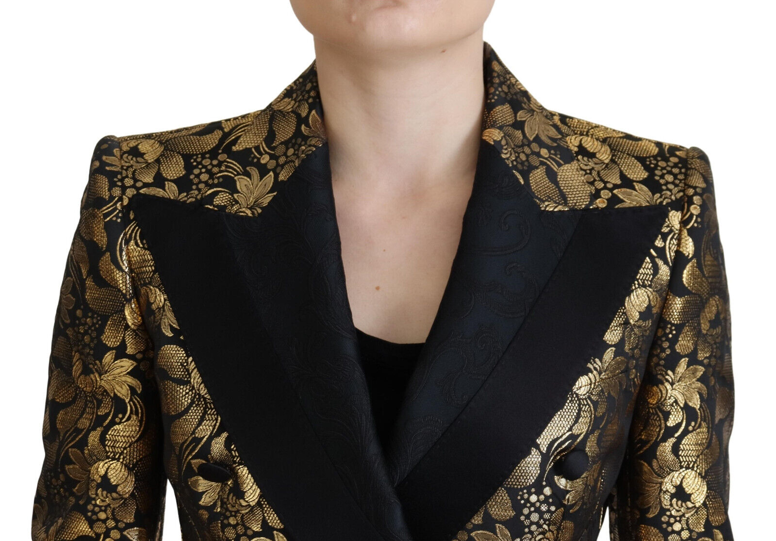 Dolce & Gabbana Schwarz Gold Jacquard Mantel Blazer Jacke-4