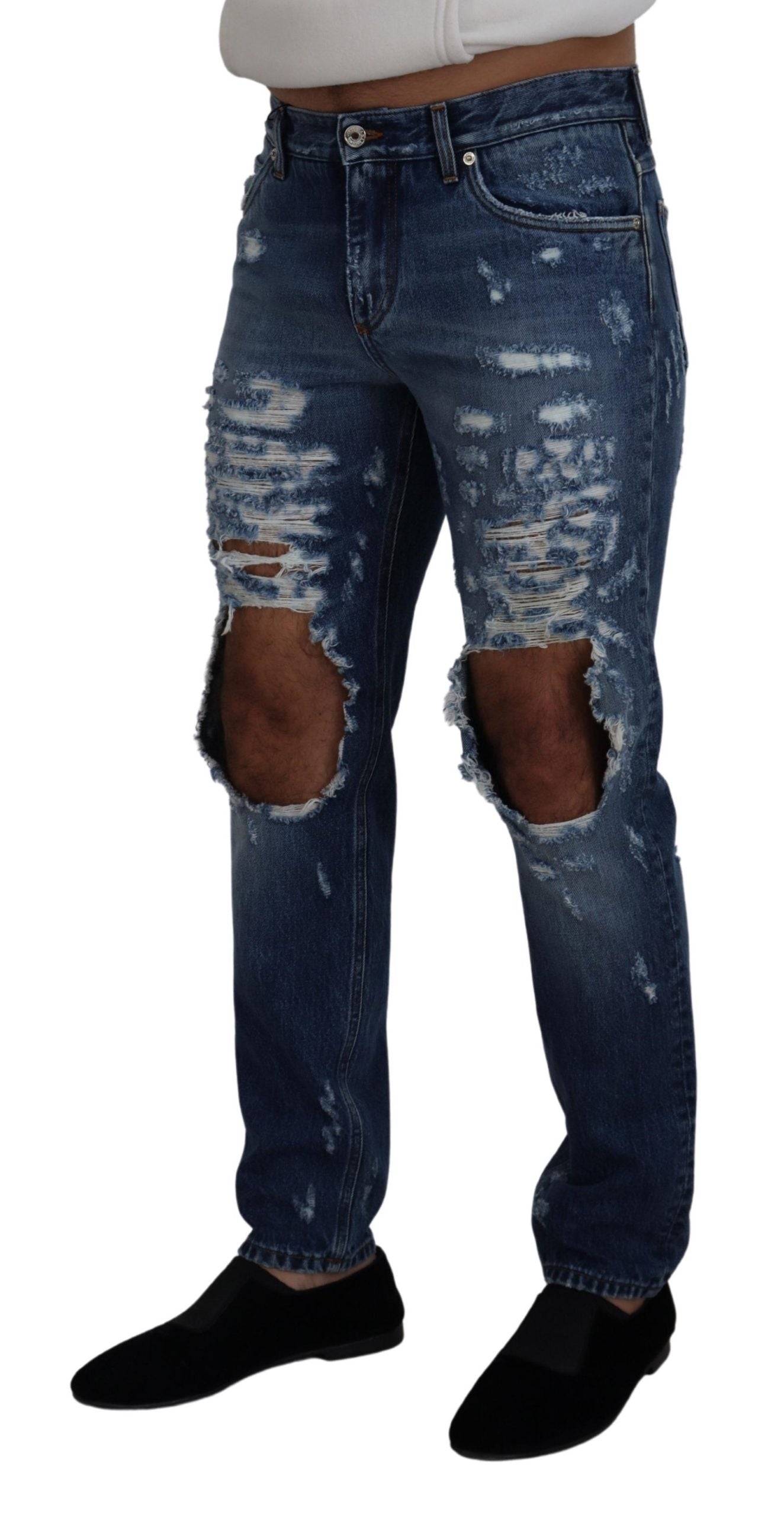 Dolce & Gabbana Blue Cotton Tattered Men Denim Jeans-2
