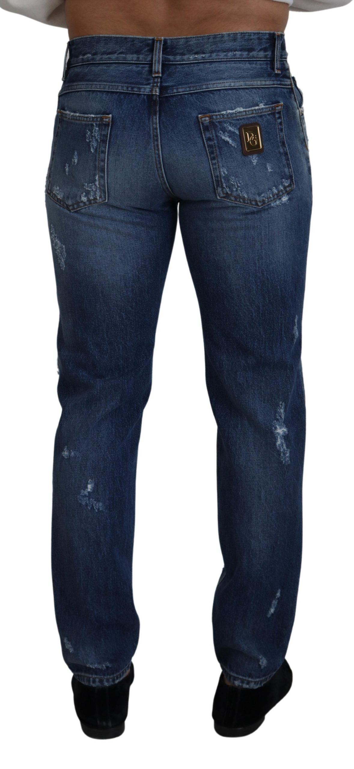 Dolce & Gabbana Blue Cotton Tattered Men Denim Jeans-3