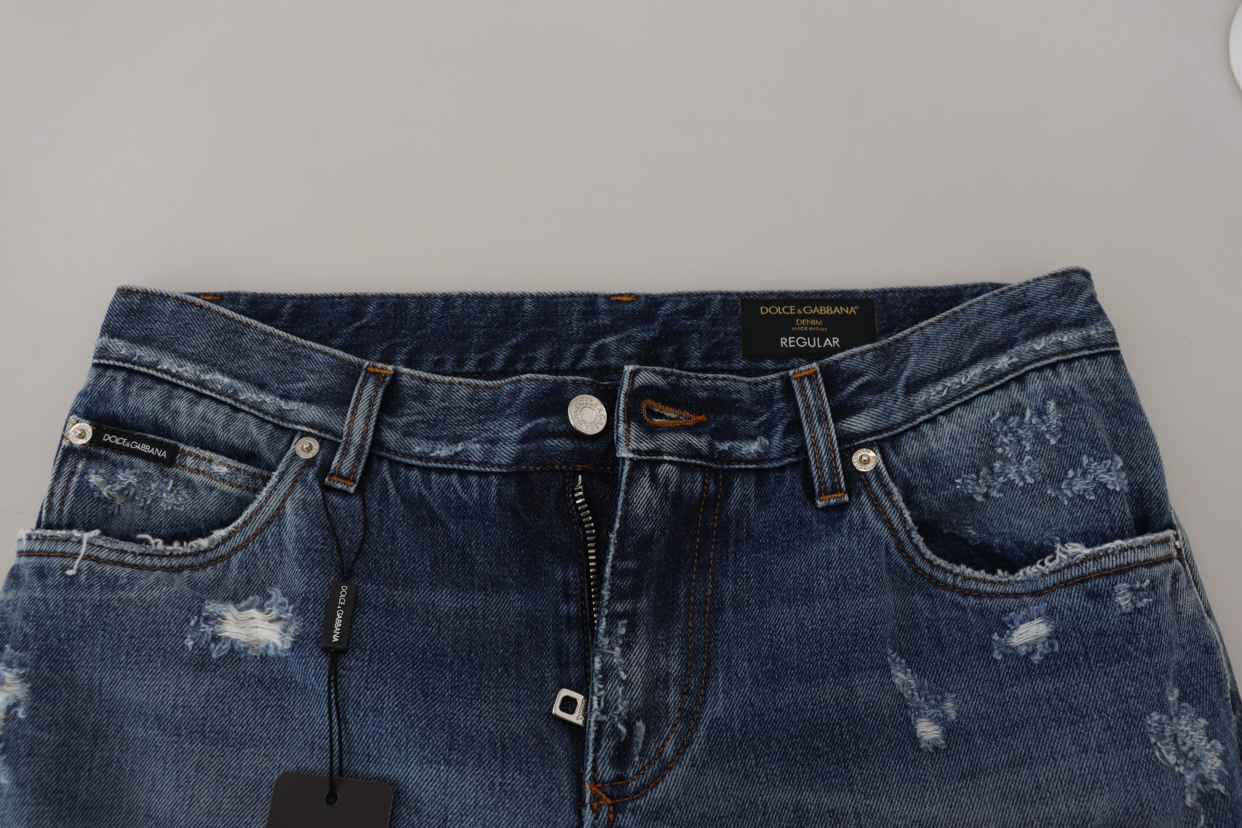 Dolce & Gabbana Blue Cotton Tattered Men Denim Jeans-4