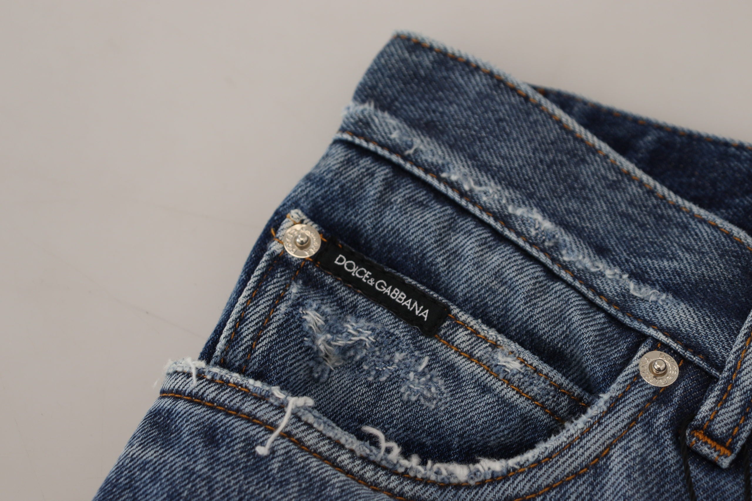 Dolce & Gabbana Blue Cotton Tattered Men Denim Jeans-7