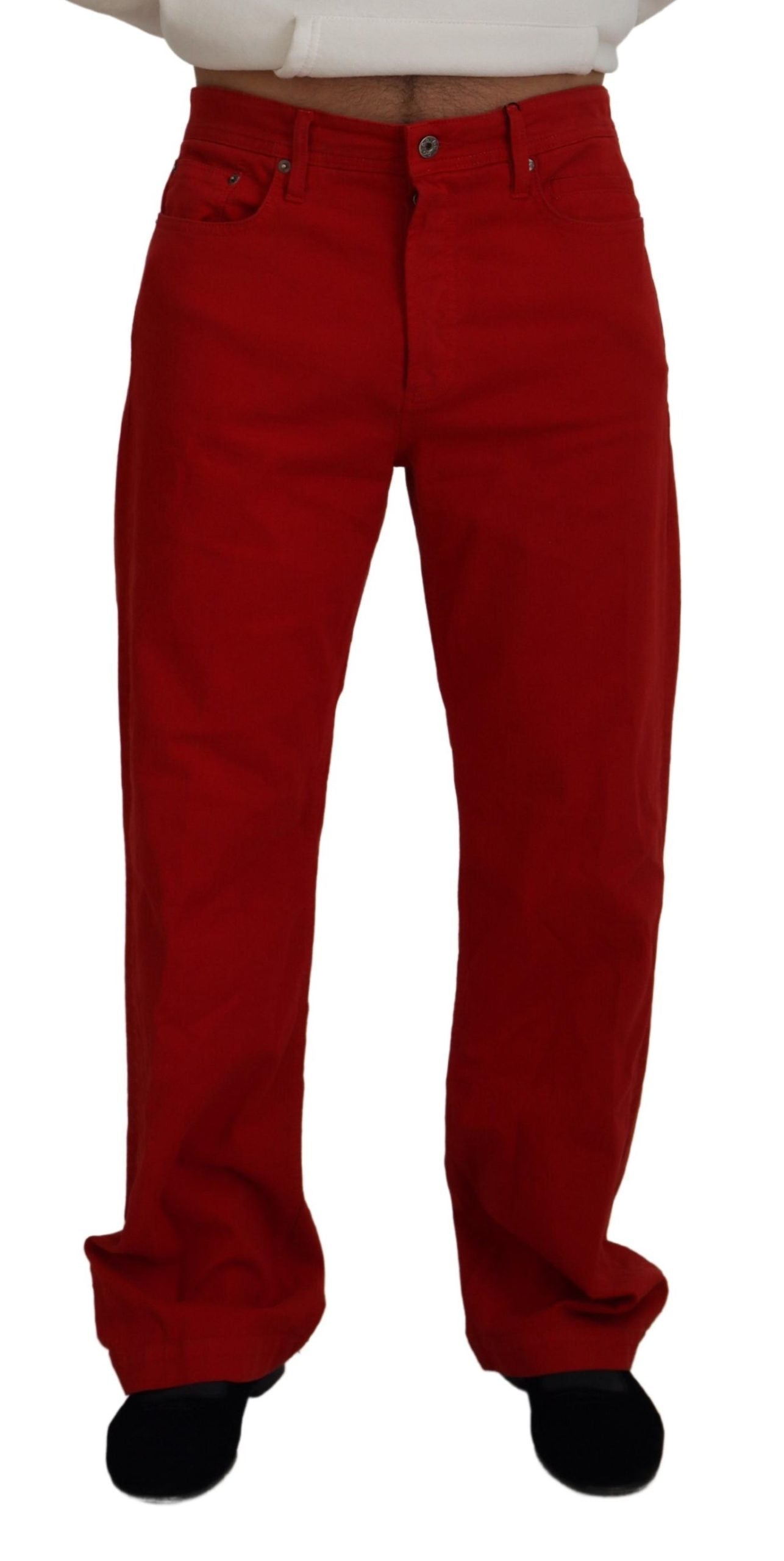 Dolce & Gabbana Red Cotton Straight Fit Men's Denim Jeans-1