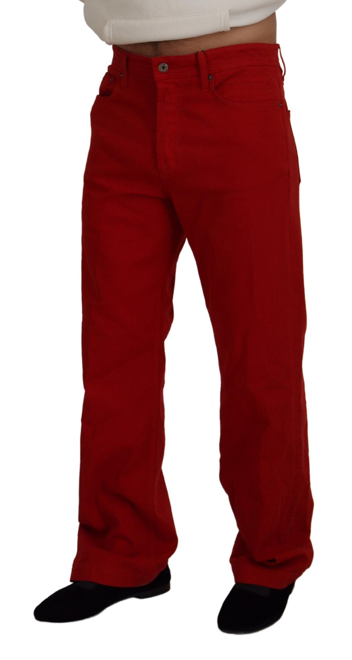 Dolce & Gabbana Red Cotton Straight Fit Men's Denim Jeans-2